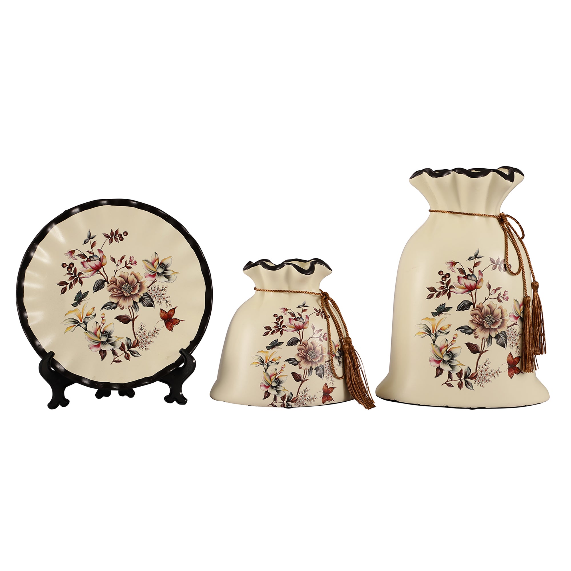 Ivory Floral Decorative Vase Set Potli (Set of 3)