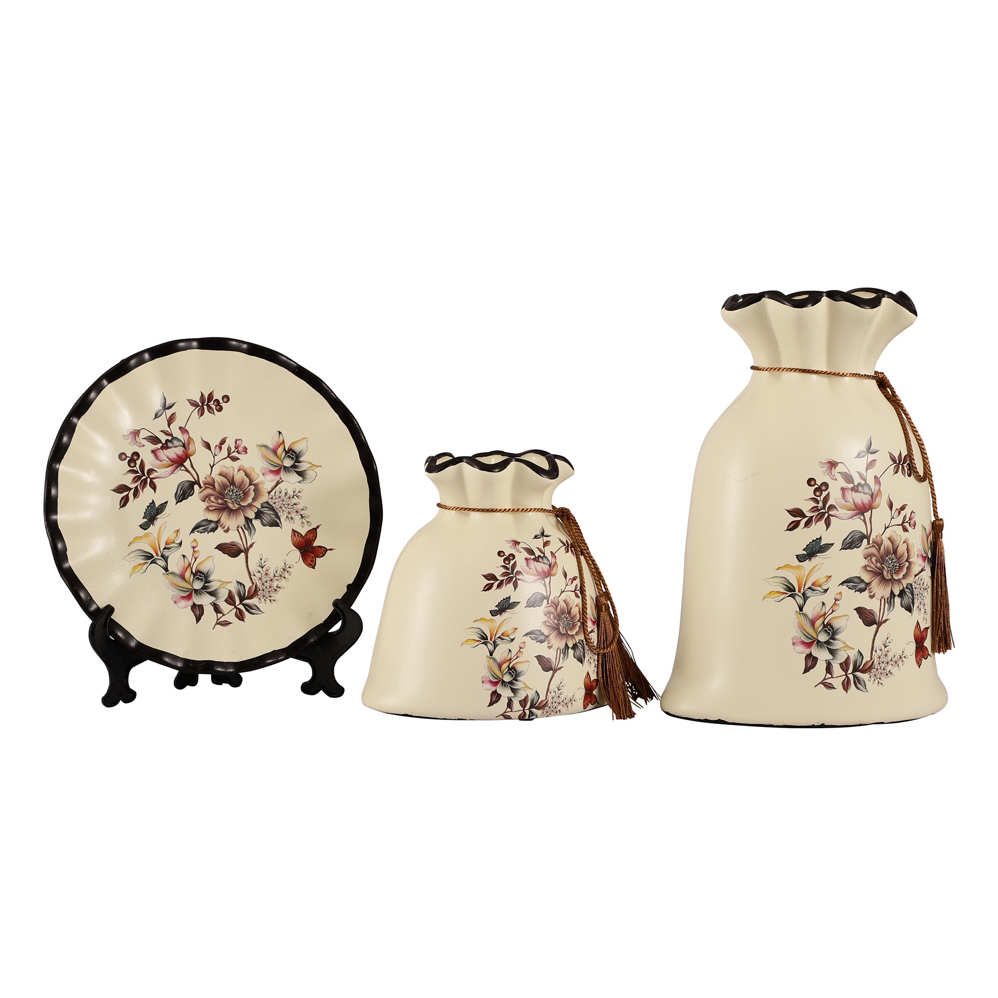 Ivory Floral Decorative Vase Set Potli (Set of 3)