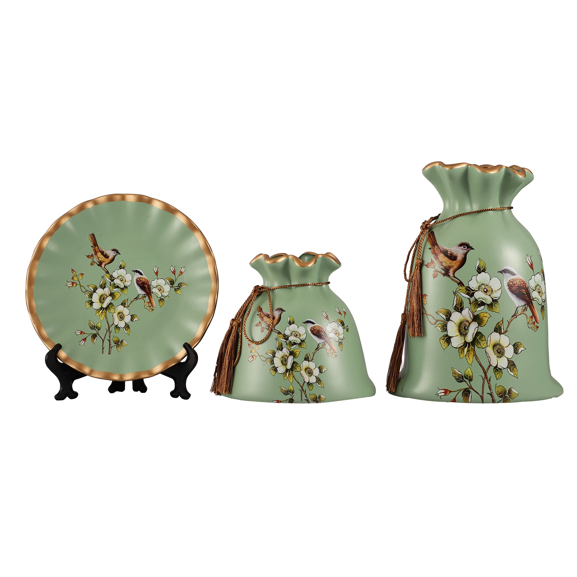 Olive Floral Decorative Vase Set Potli (Set of 3)