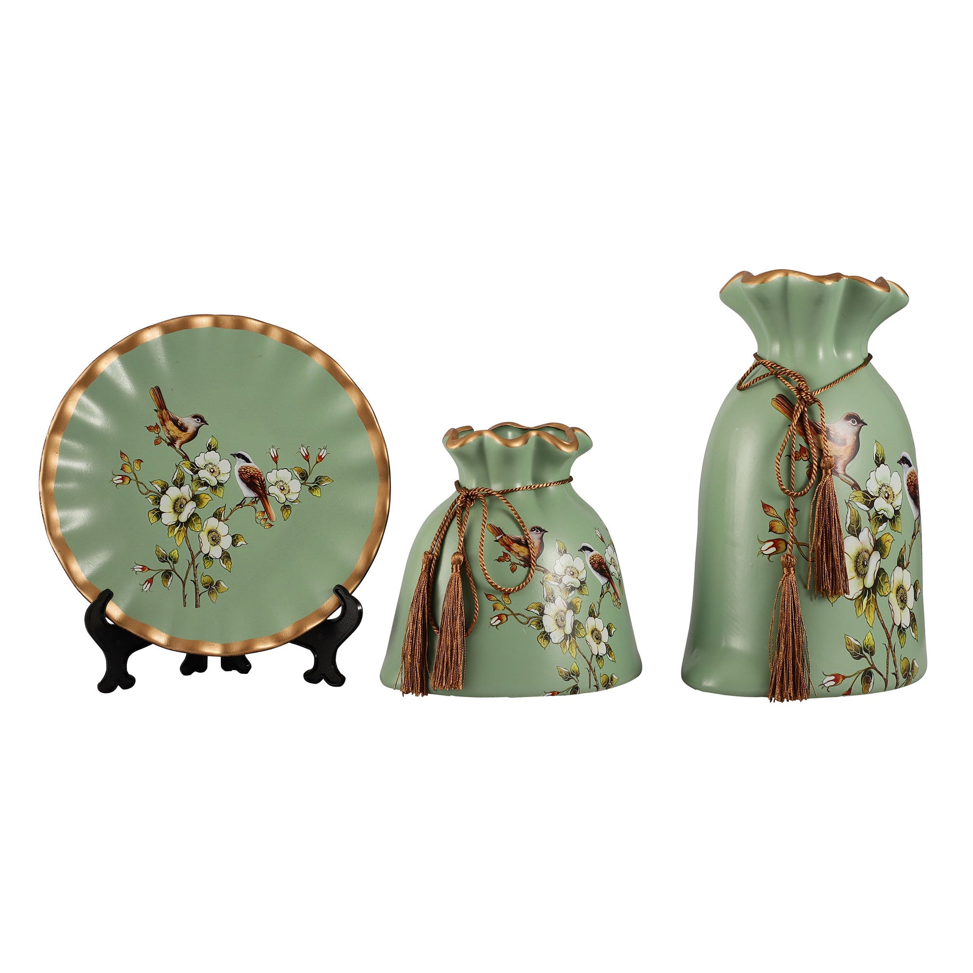 Olive Floral Decorative Vase Set Potli (Set of 3)