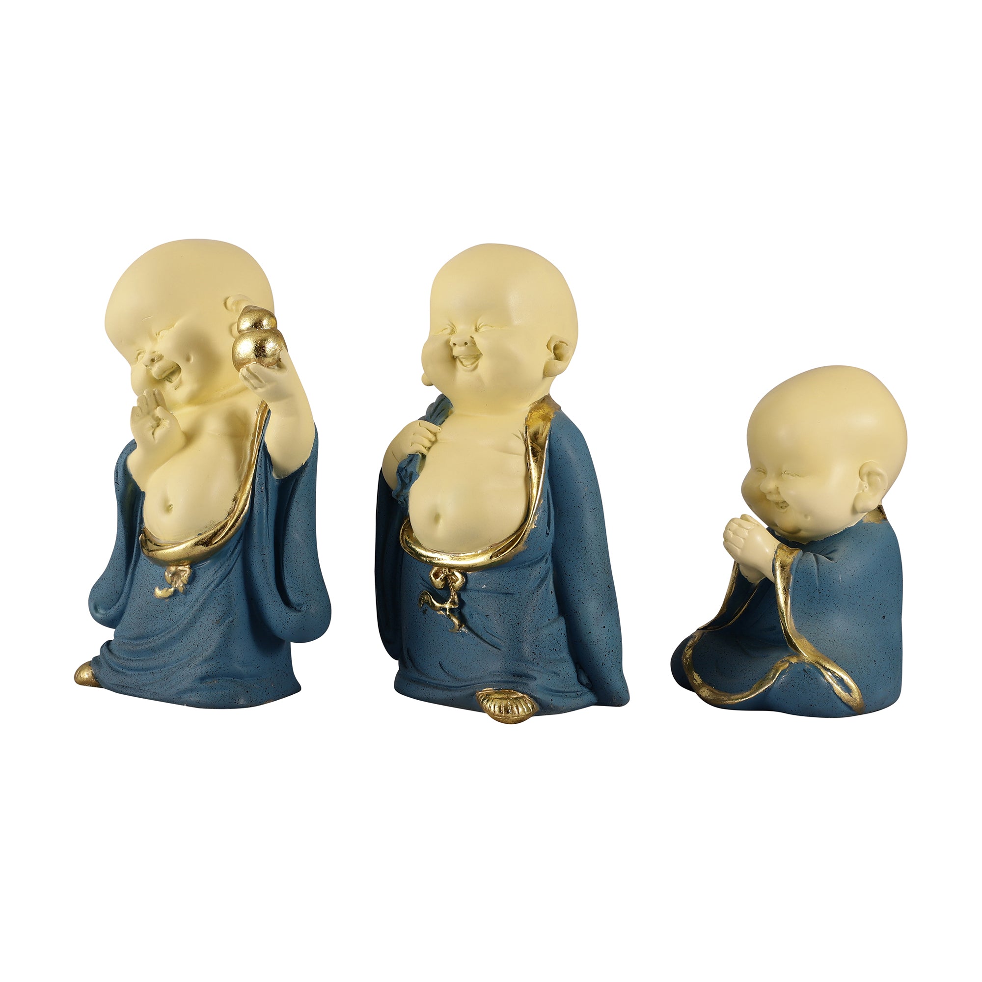 Blue Large Three Pose Laughing Buddha (Set of 3)