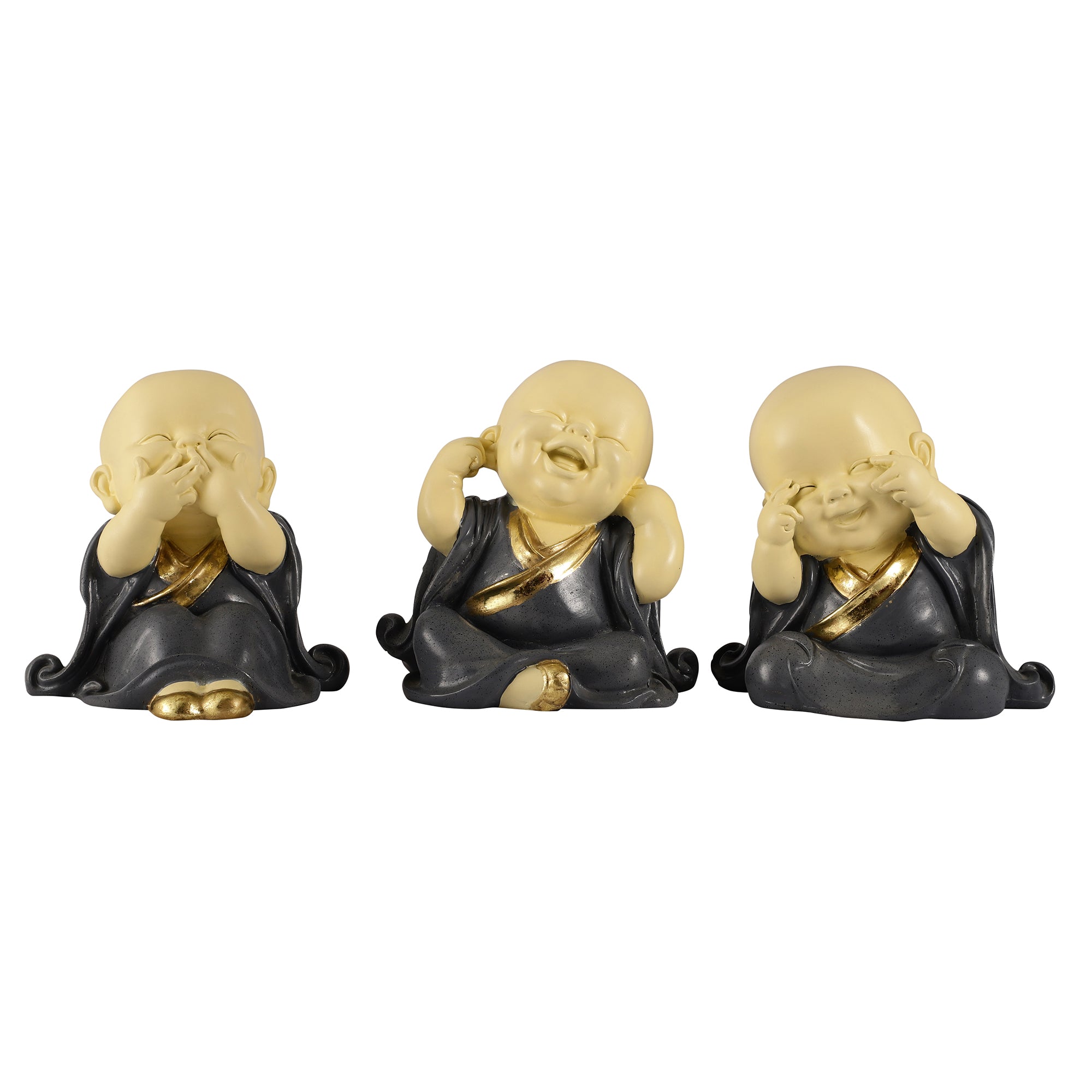 Grey Three Pose Laughing Buddha (Set of 3)