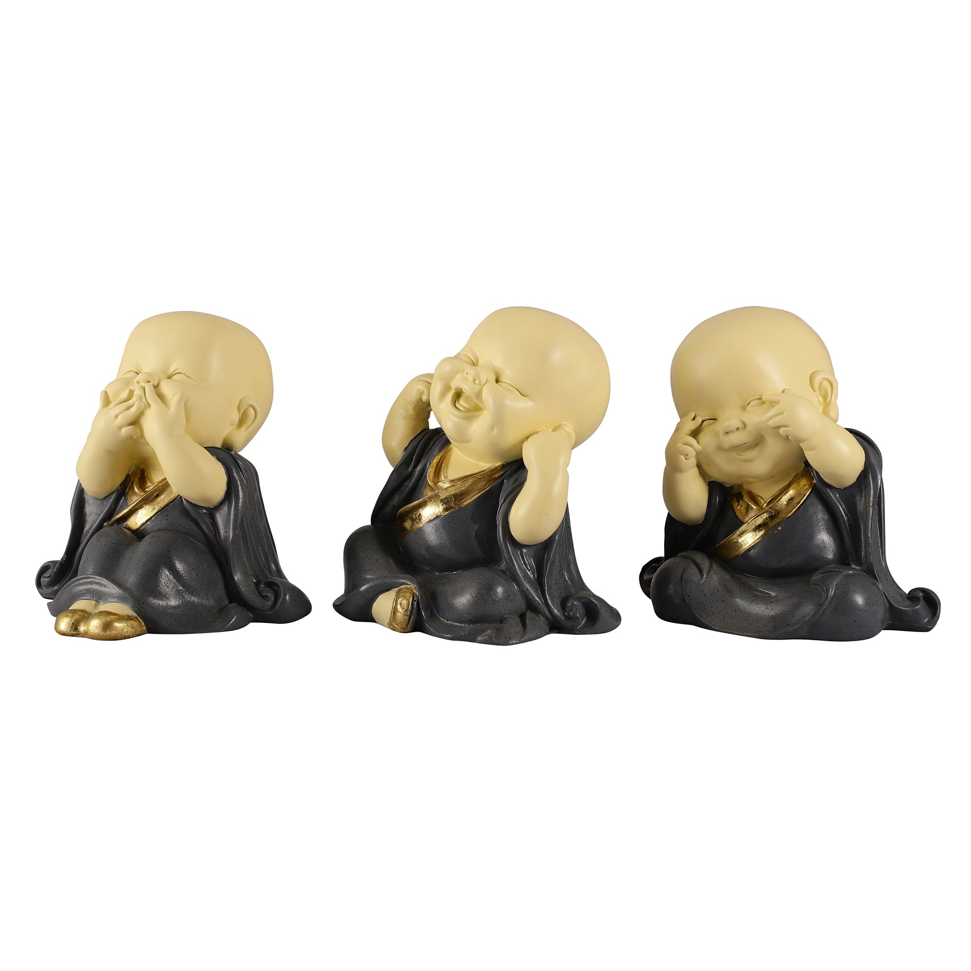 Grey Three Pose Laughing Buddha (Set of 3)