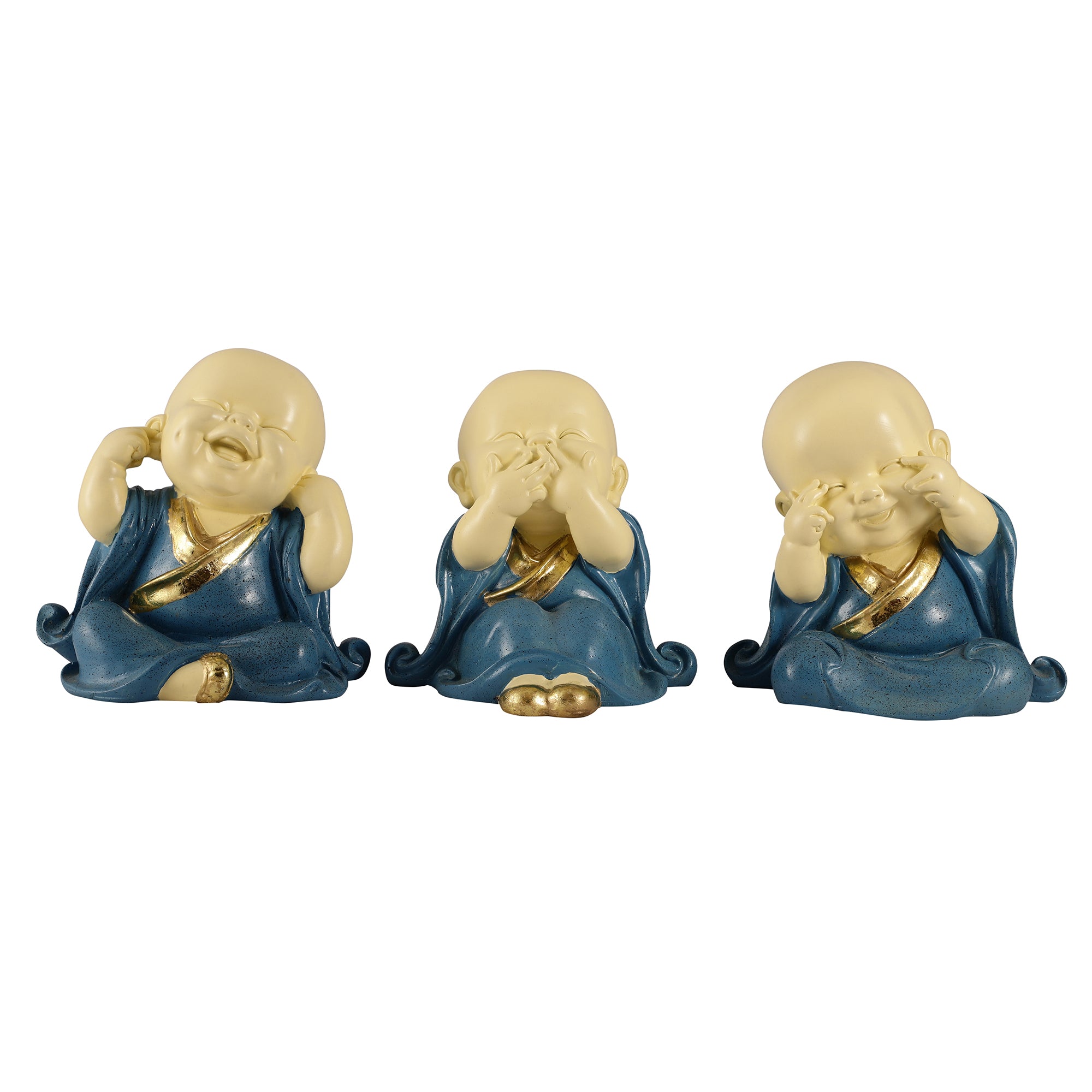 Blue Three Pose Laughing Buddha (Set of 3)