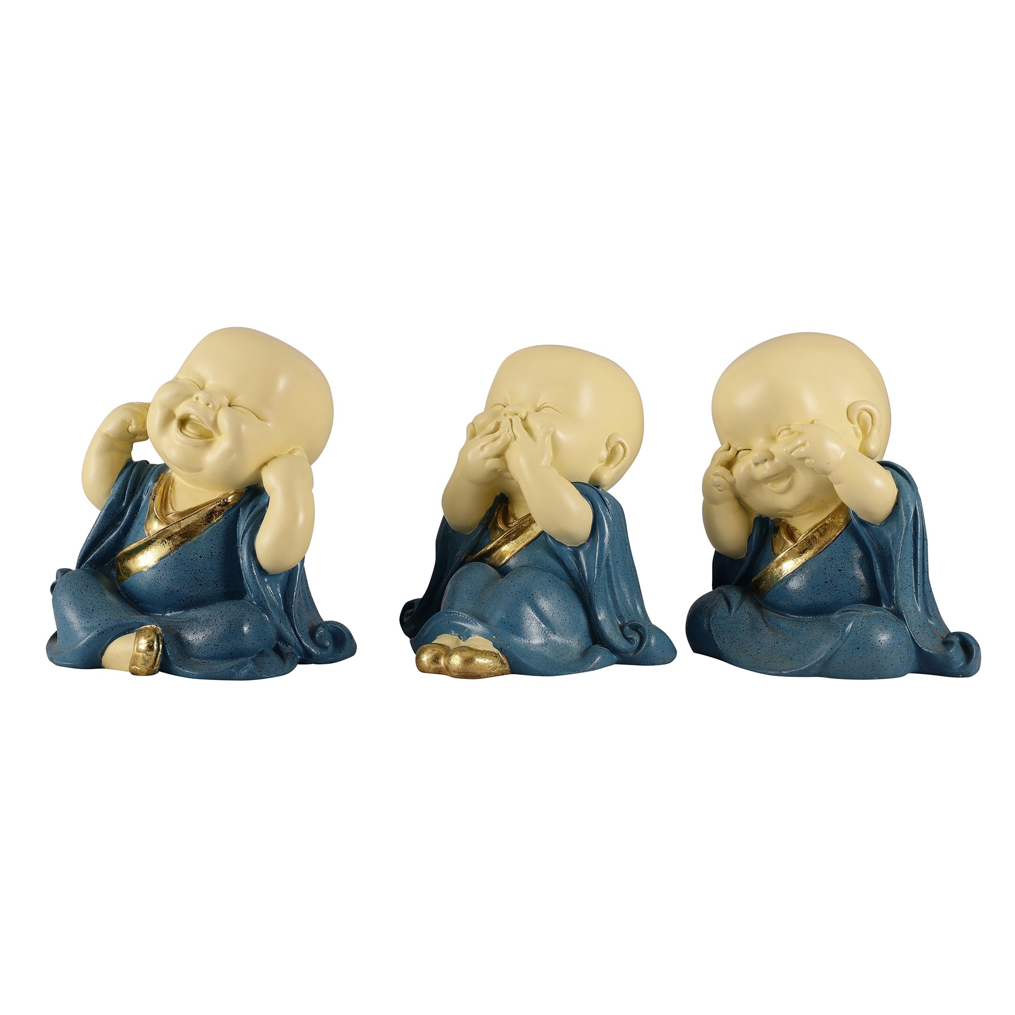 Blue Three Pose Laughing Buddha (Set of 3)