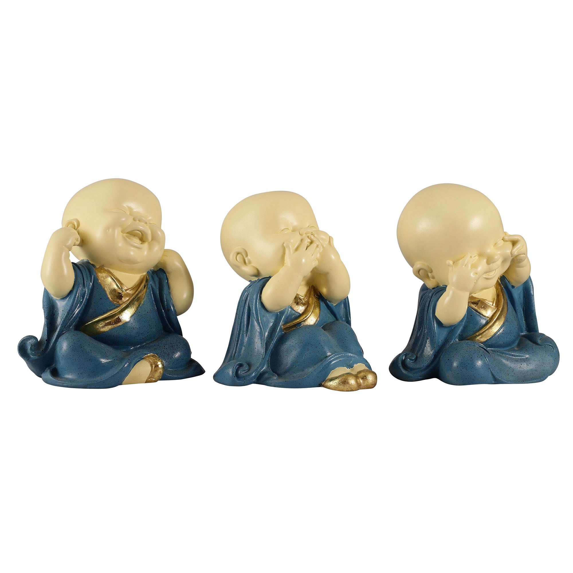 Blue Three Pose Laughing Buddha (Set of 3)