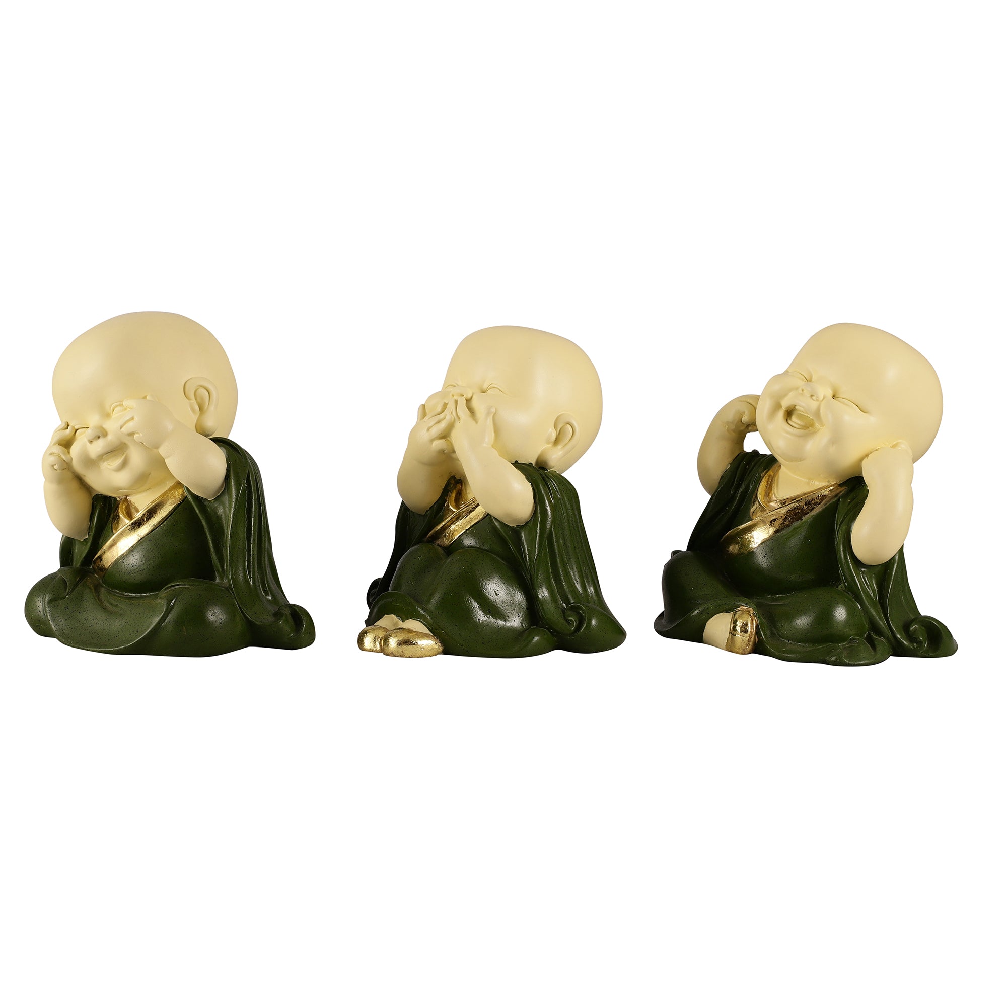 Green Three Pose Laughing Buddha (Set of 3)