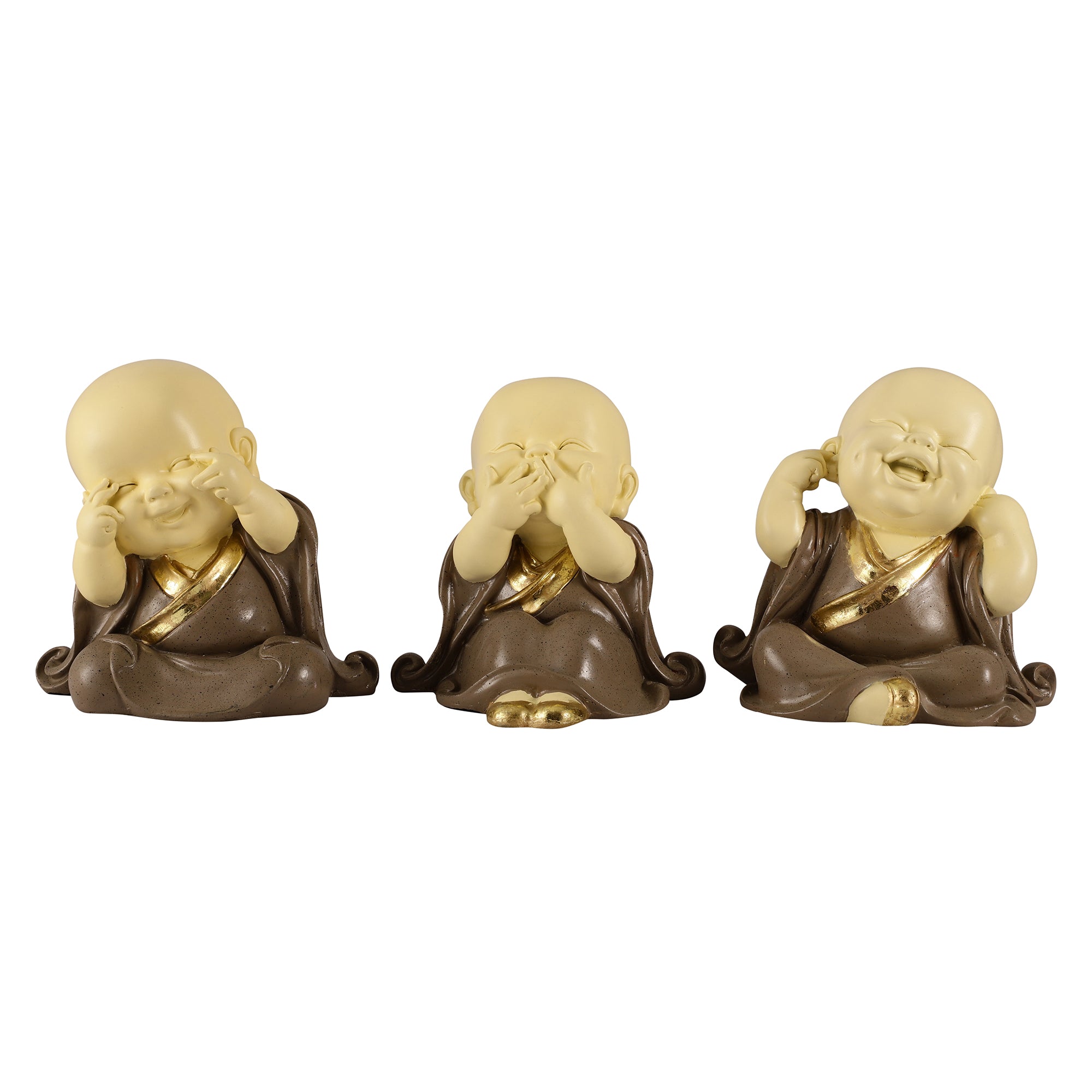 Brown Three Pose Laughing Buddha (Set of 3)