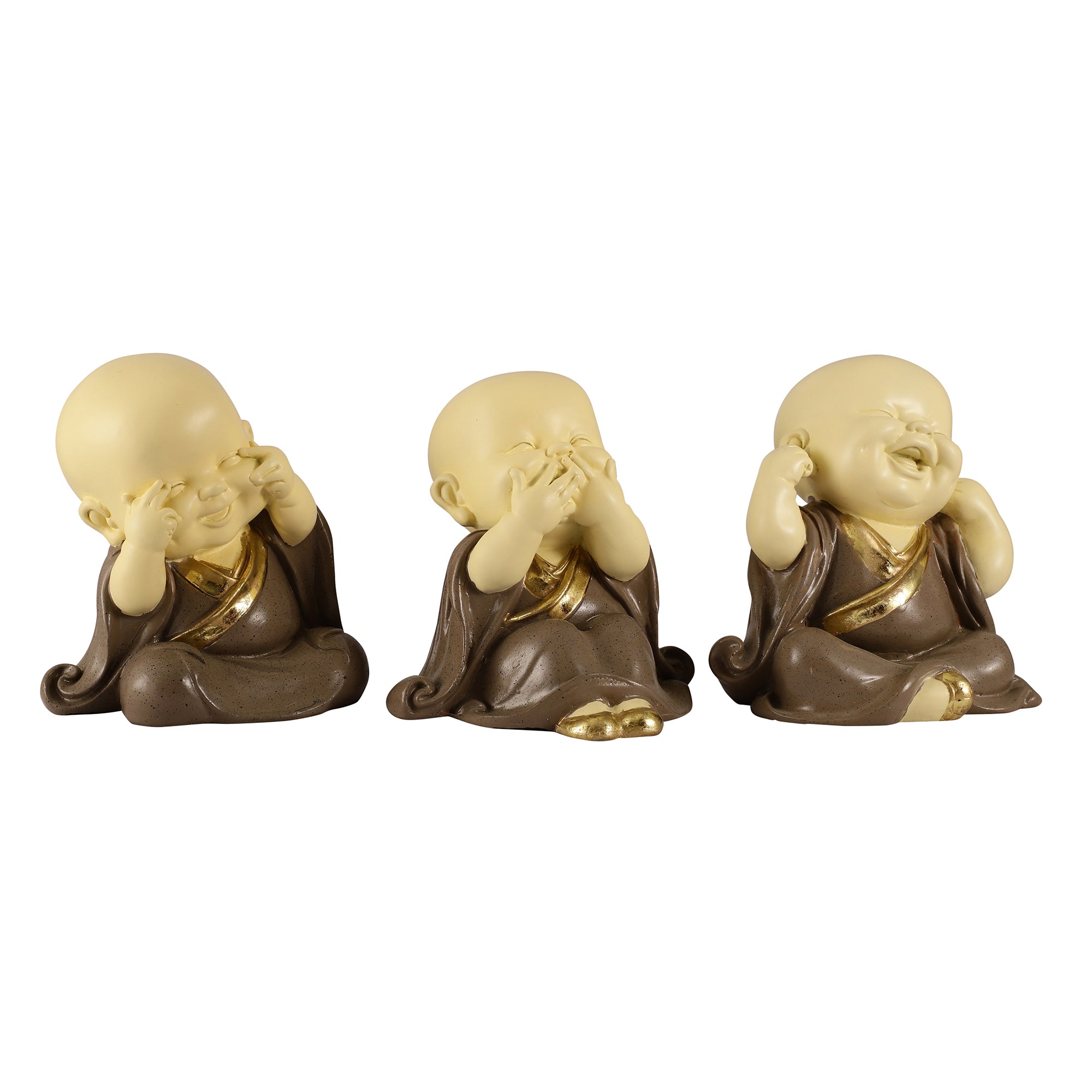 Brown Three Pose Laughing Buddha (Set of 3)