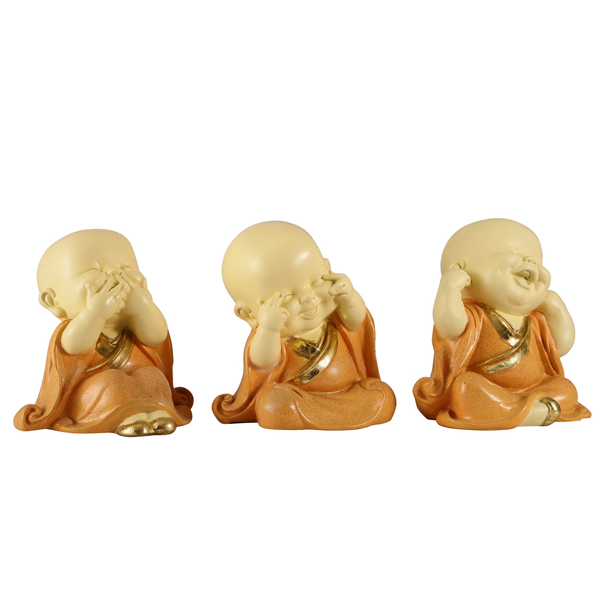 Orange Three Pose Laughing Buddha (Set of 3)