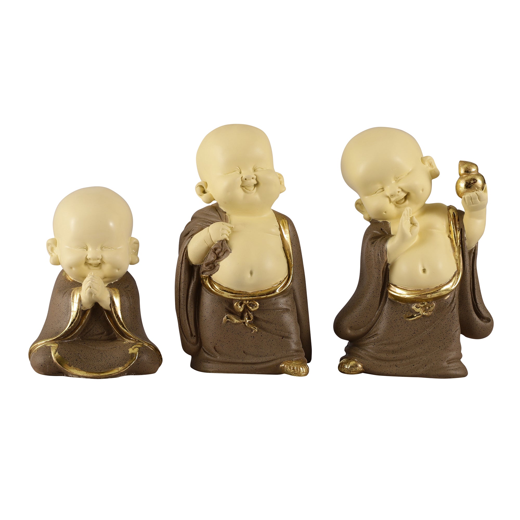 Brown Large Three Pose Laughing Buddha (Set of 3)
