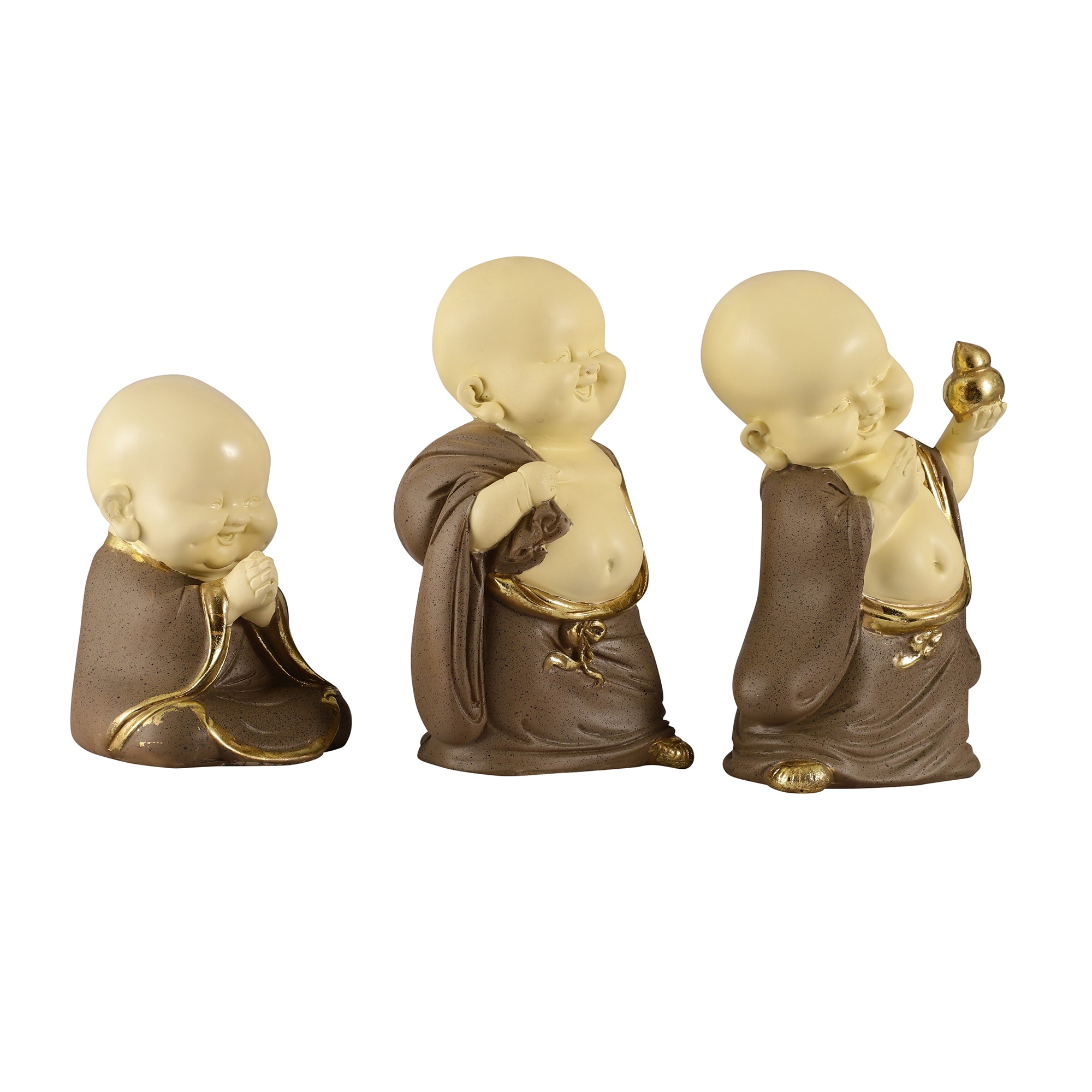 Brown Large Three Pose Laughing Buddha (Set of 3)