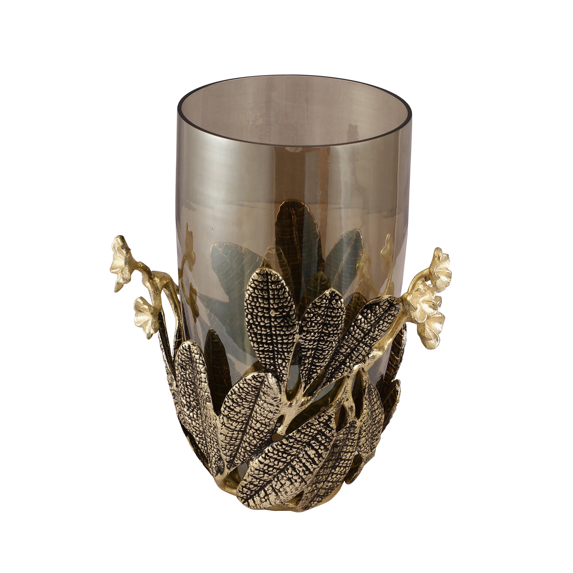 Imperia Gold Metal Floral Pattern Vase/Candle Holder (Single)