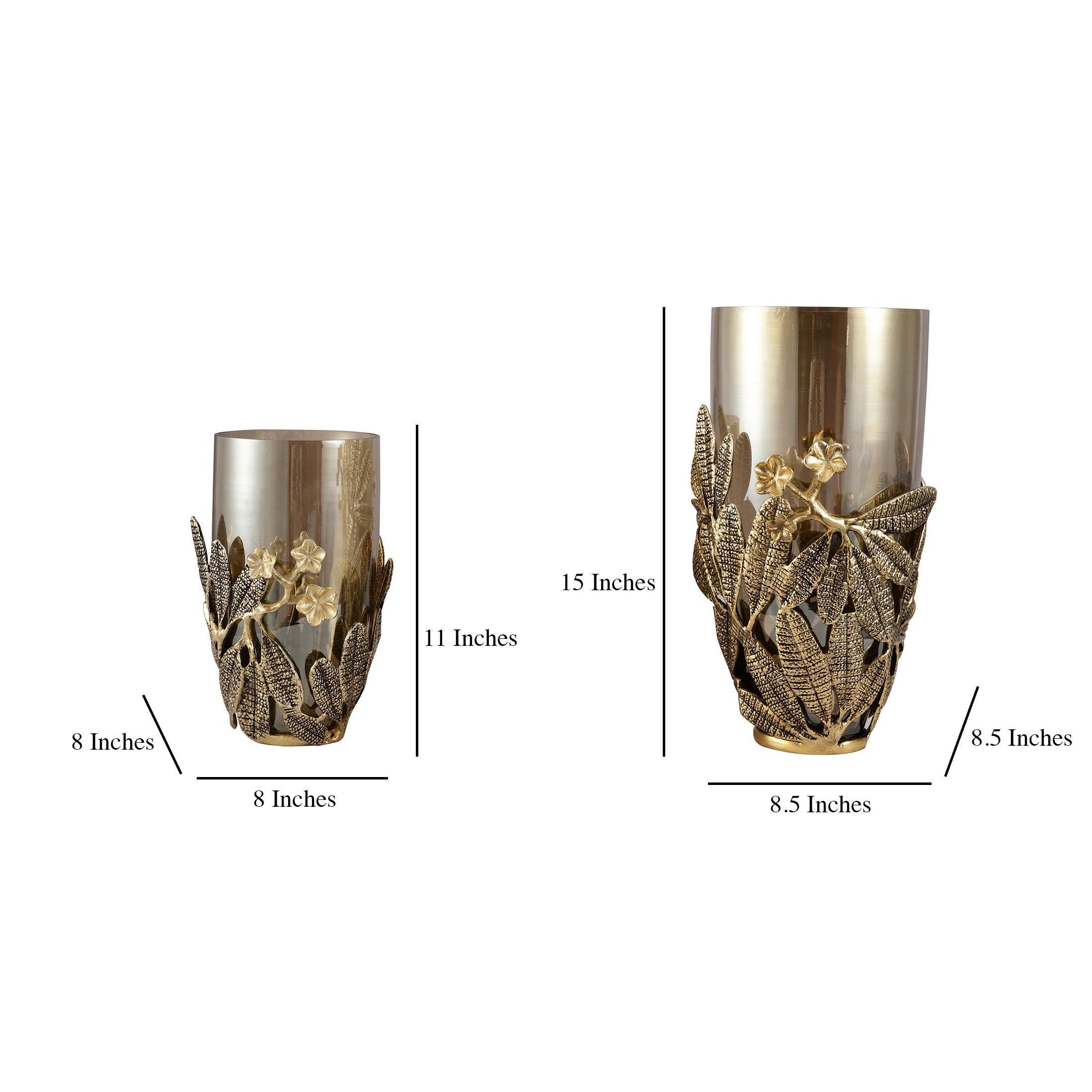 Imperia Gold Metal Floral Pattern Vase/Candle Holder (Single)