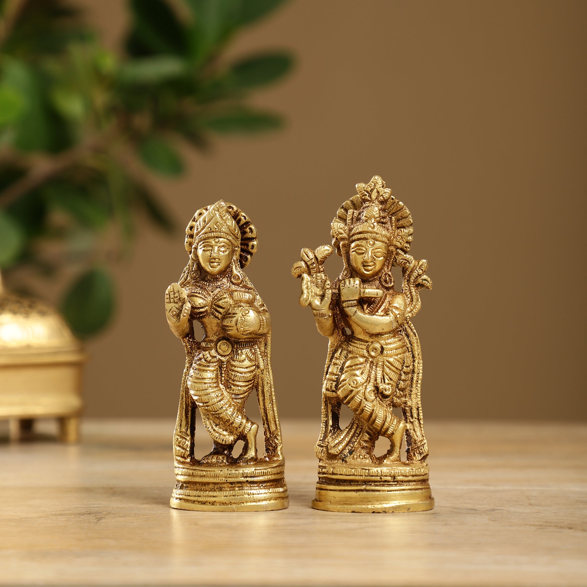 Radha-Krishna Brass Idols (Set of 2)