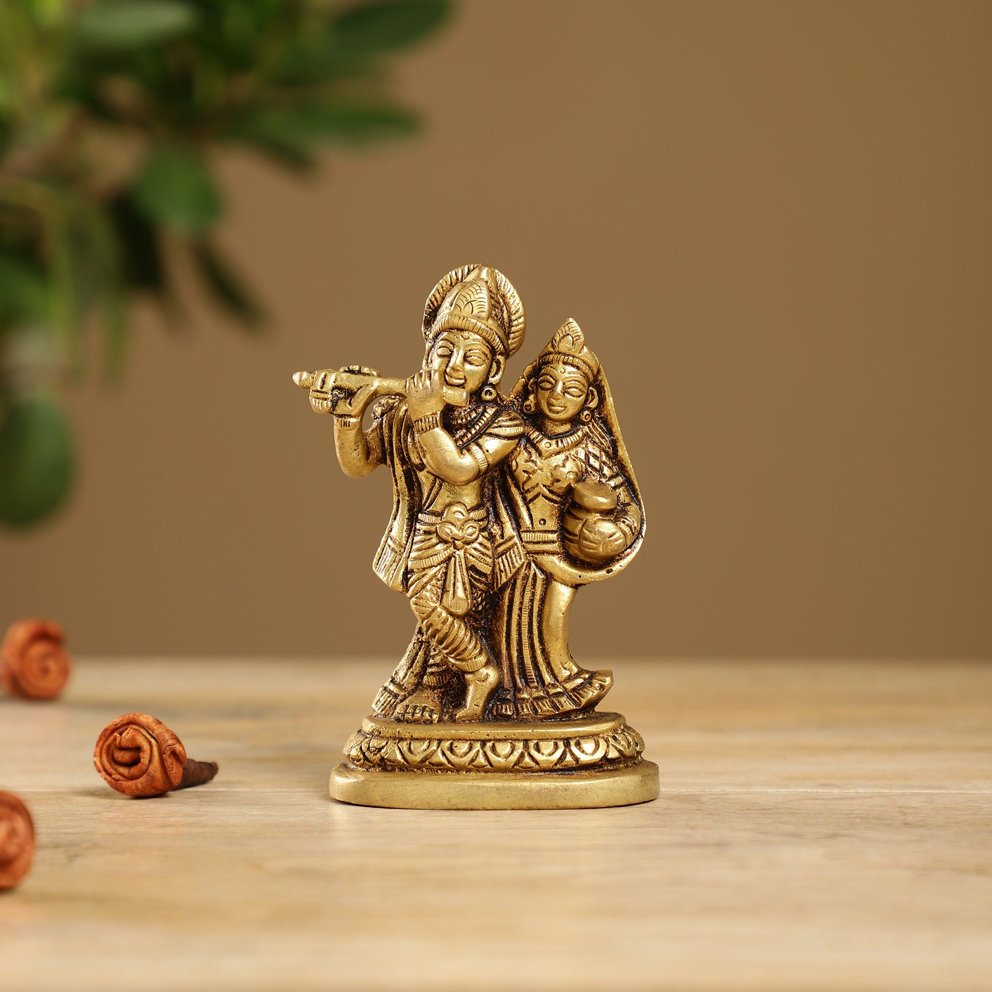 Radha-Krishna Brass Idol (Gold Finish)