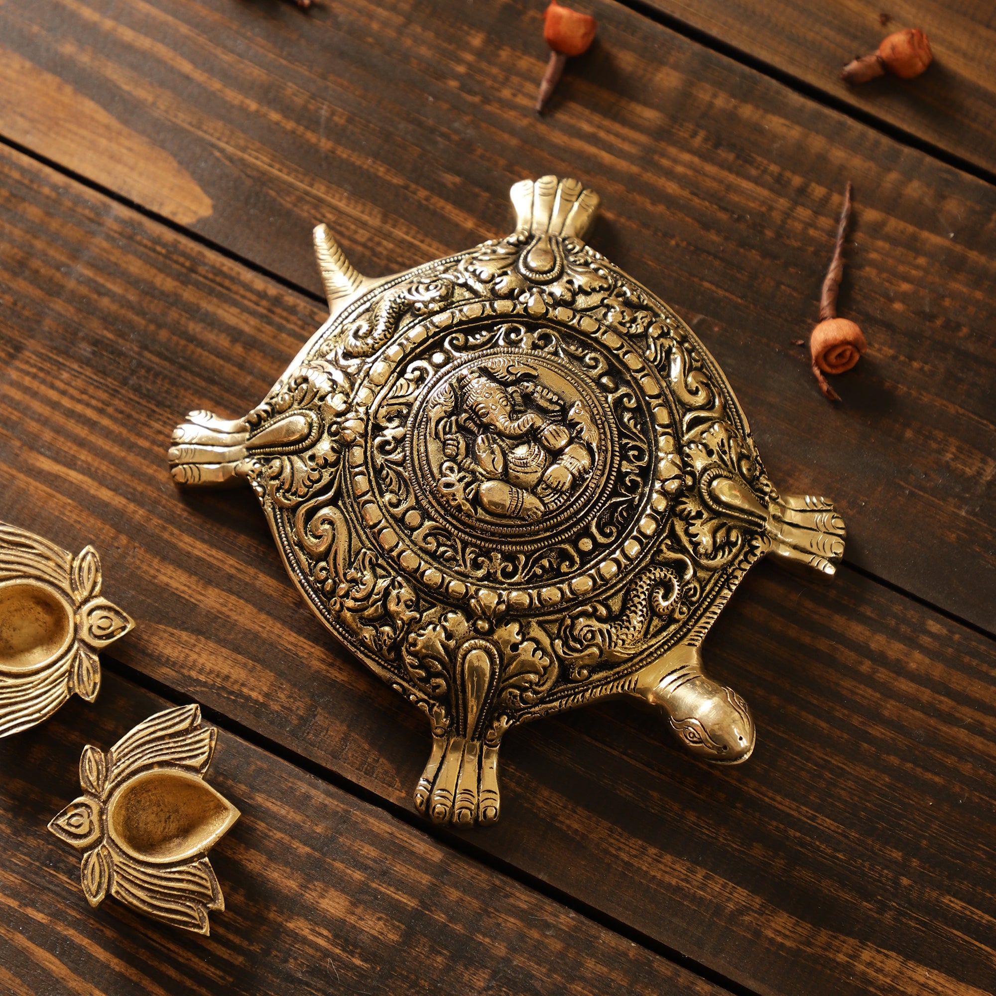 Lord Ganesh Mounted Brass Turtle