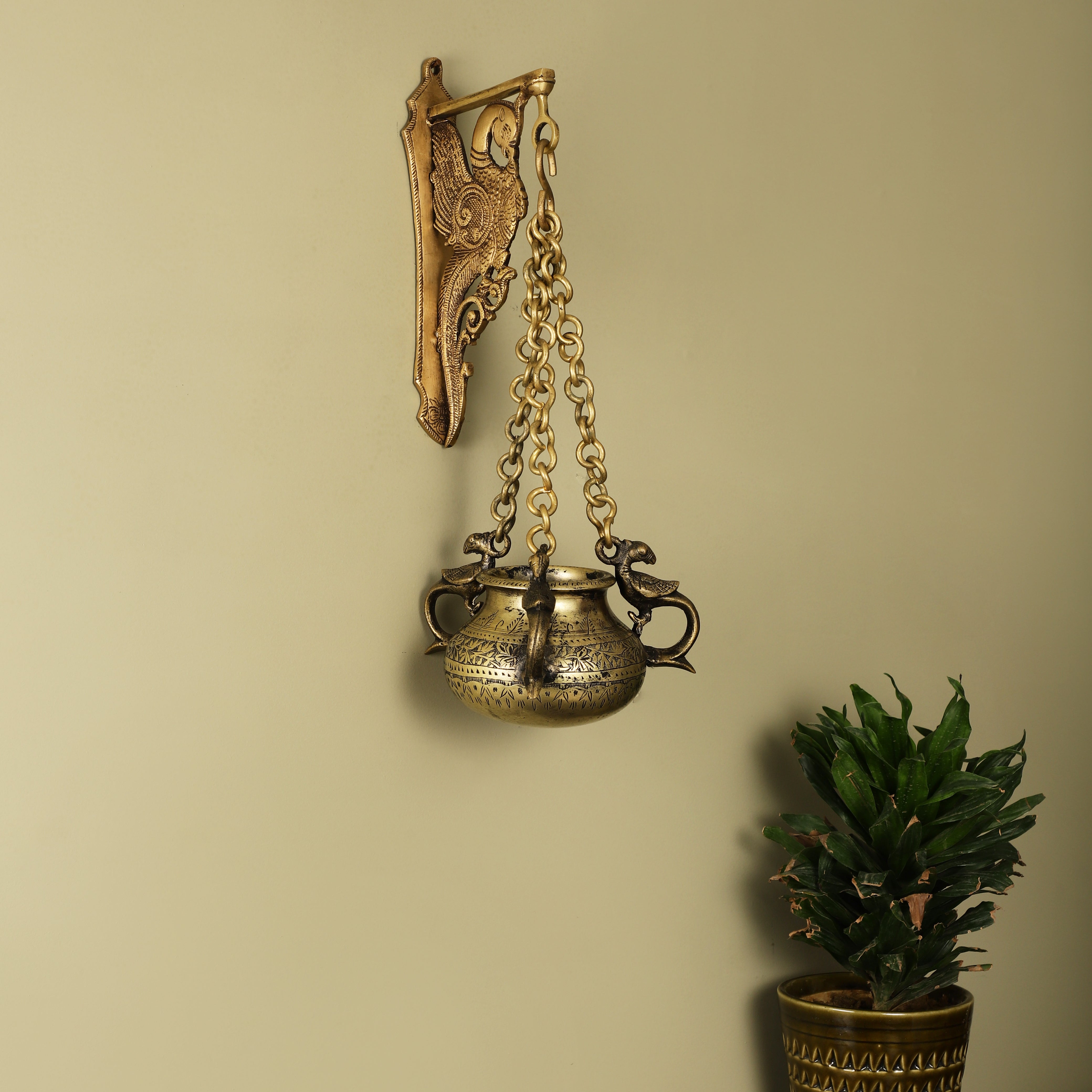 Hanging Antique Brass Pot - Matka