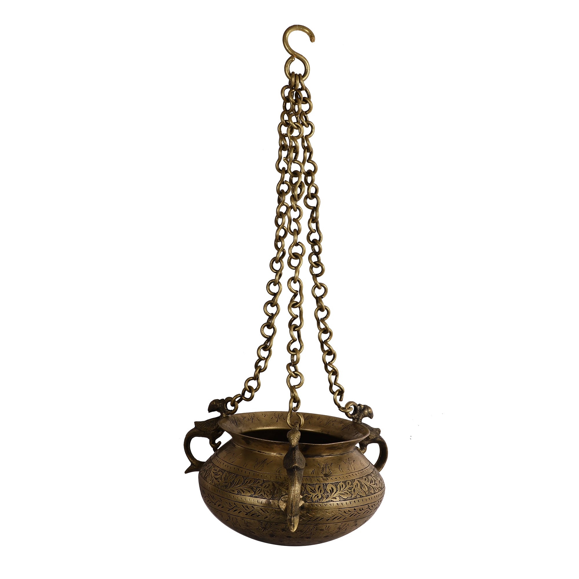 Hanging Antique Brass Pot - Oval