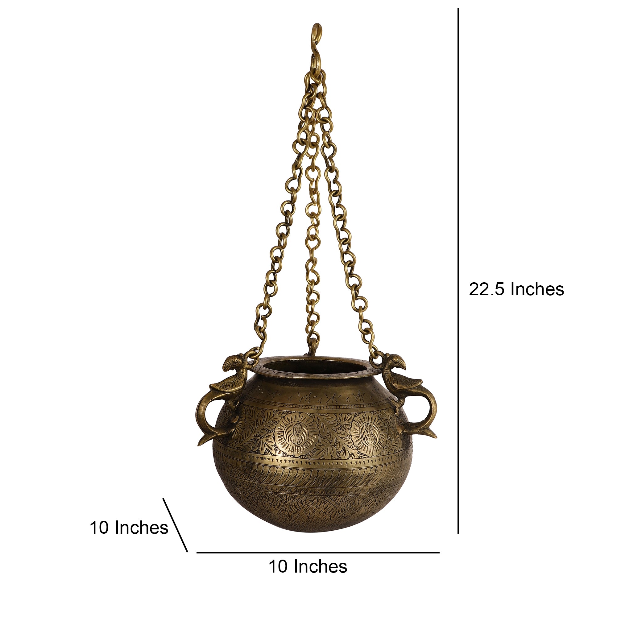 Hanging Antique Brass Pot - Round