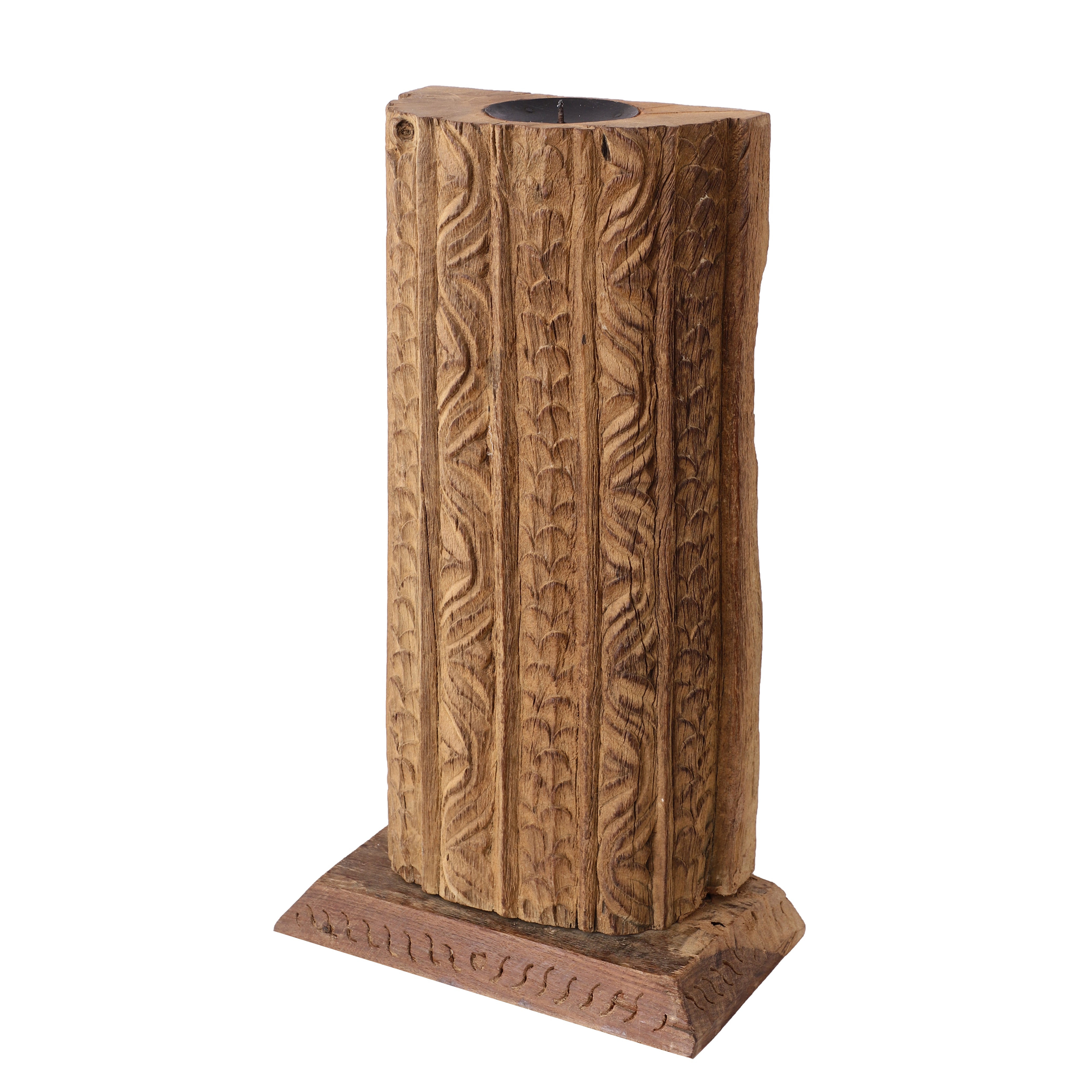 Antique Carved Wooden Candle Pillar (Half-Round)