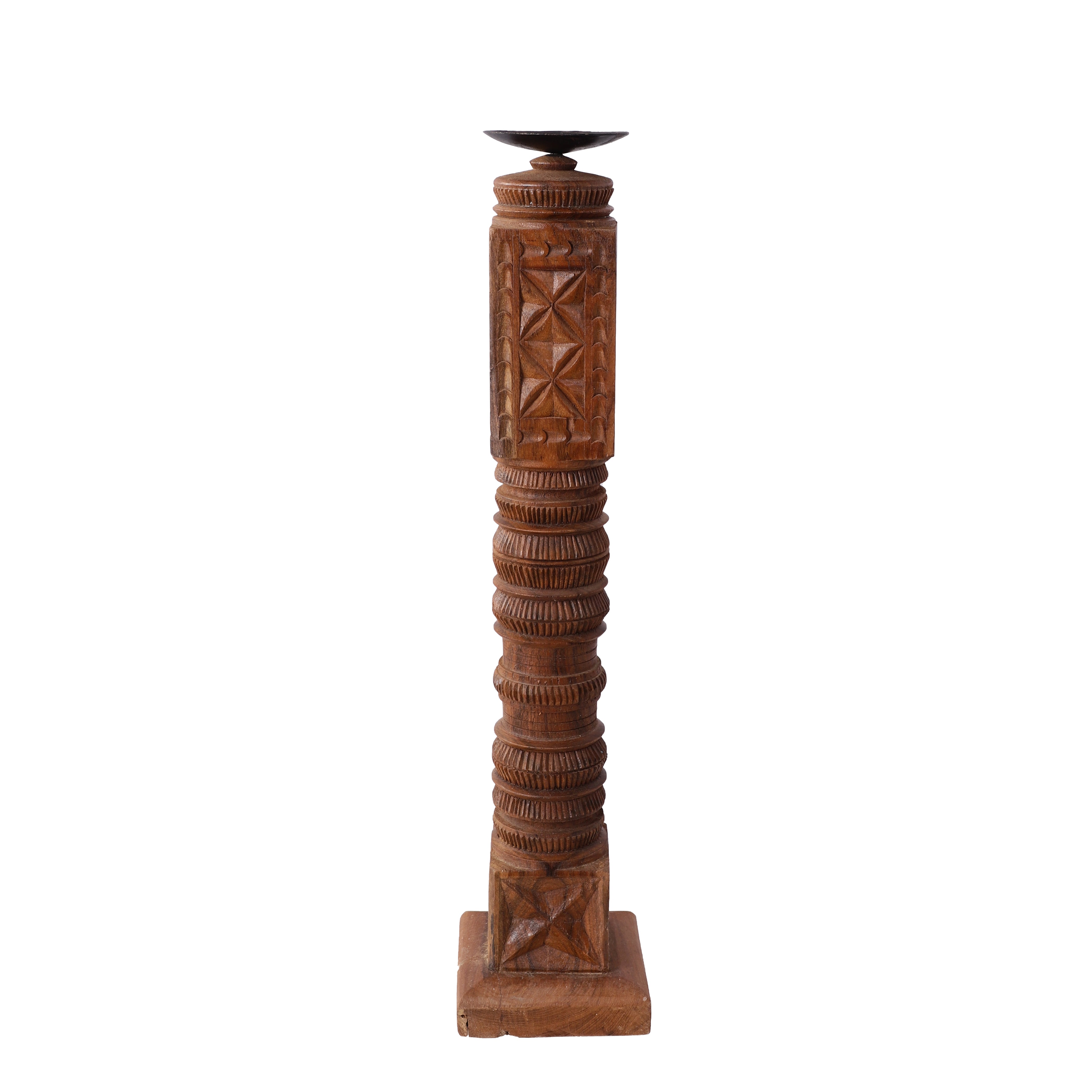 Cross Carved Wooden Candle Stand (Brown)