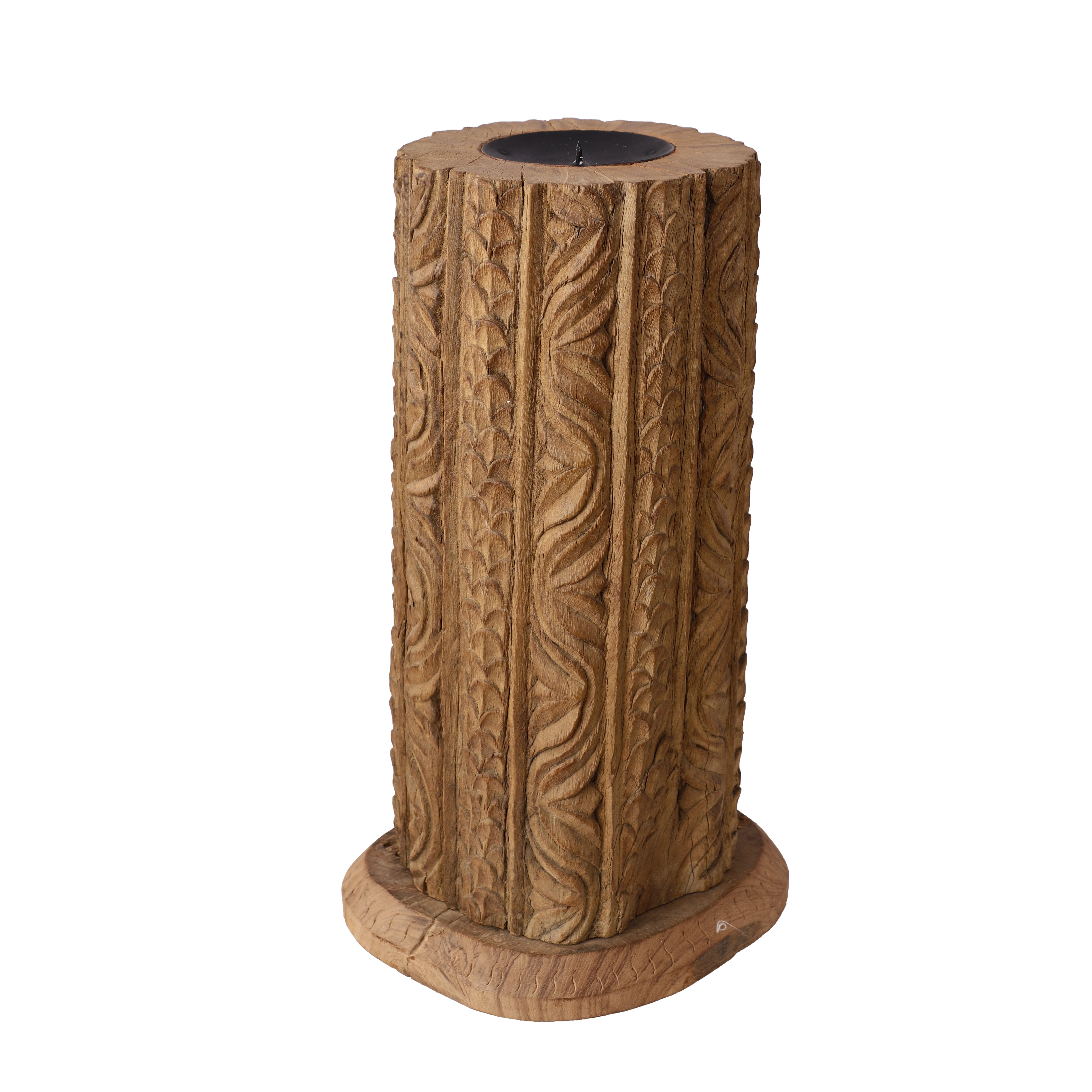 Antique Carved Wooden Candle Pillar (Round)