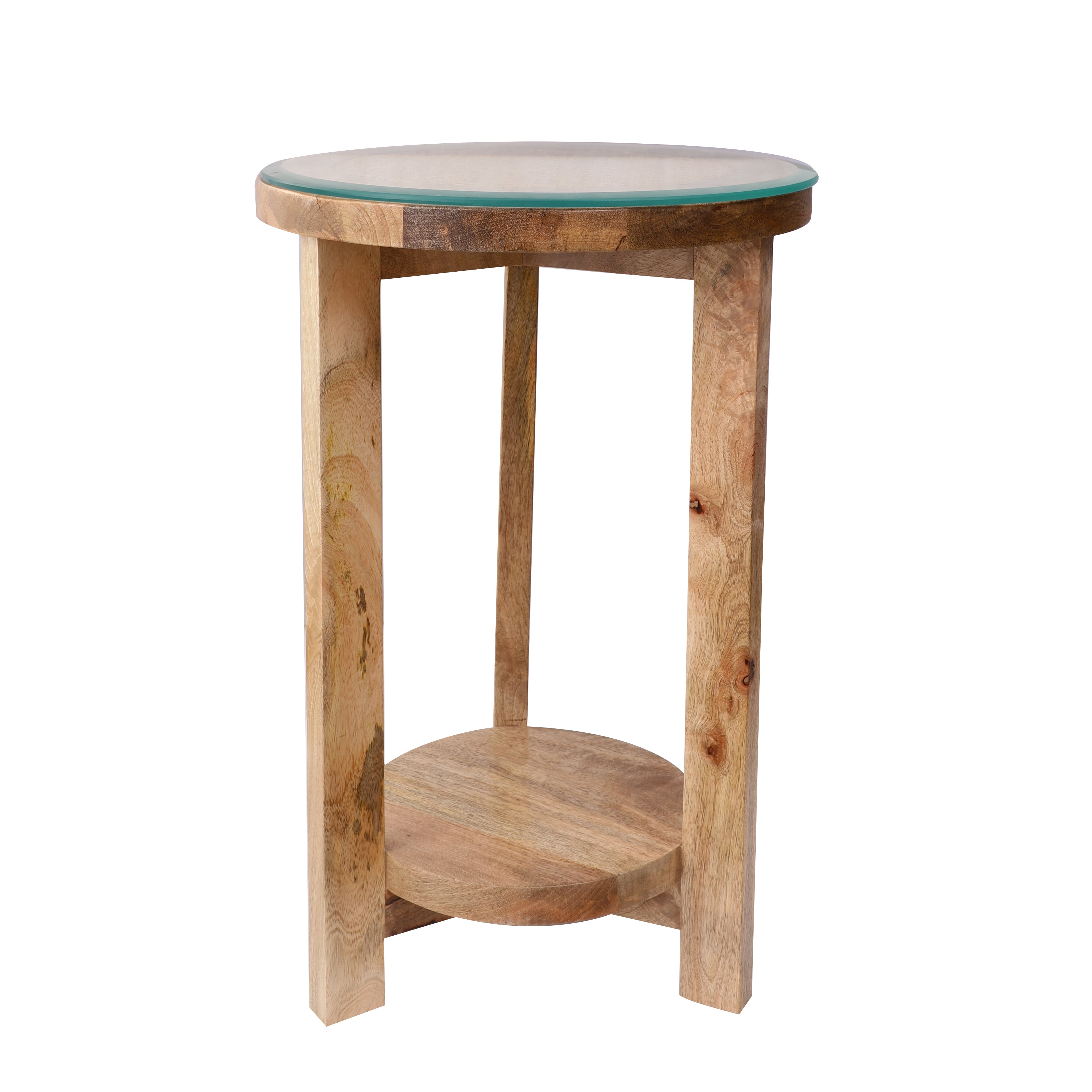Cane Glass Top Wooden Side Table
