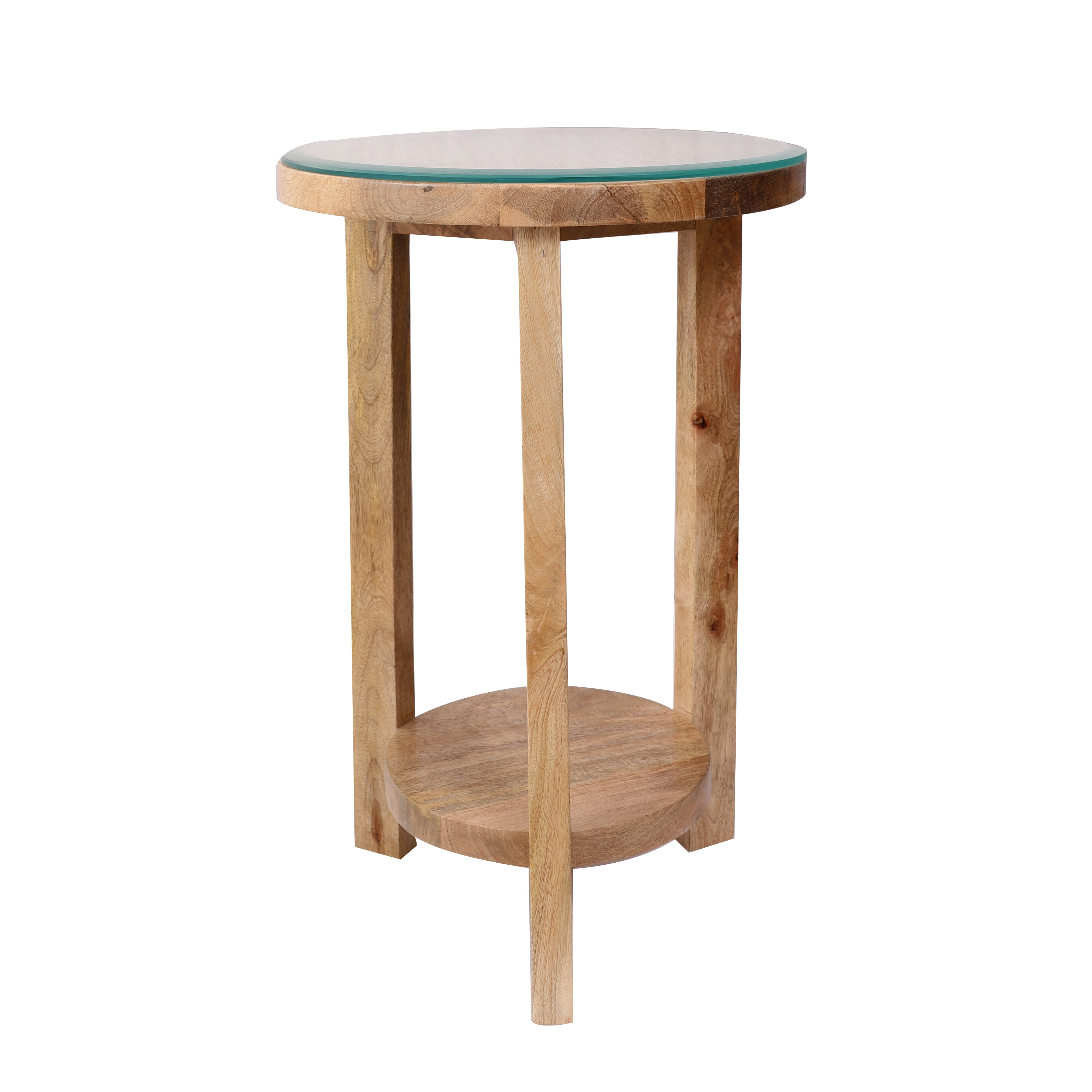 Cane Glass Top Wooden Side Table