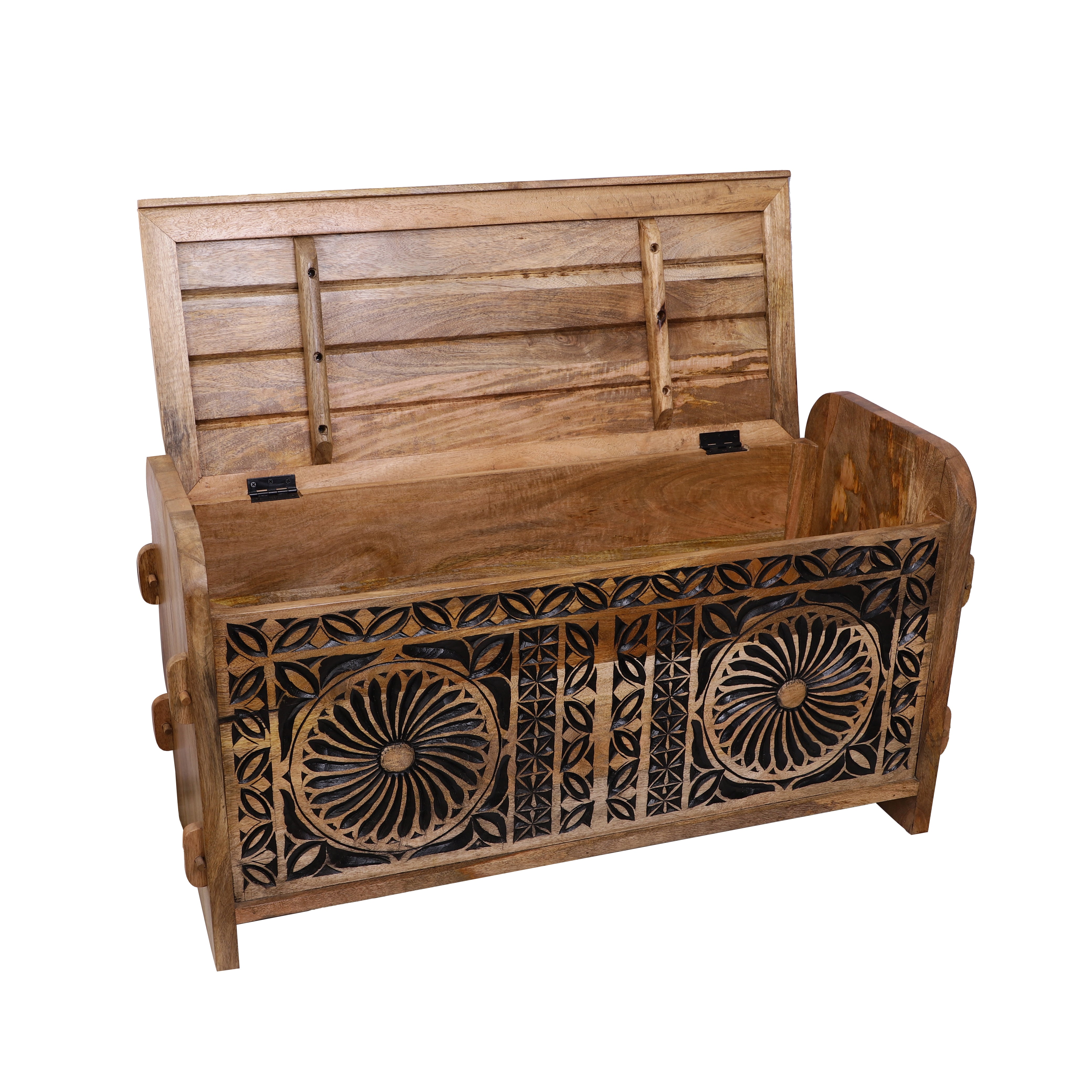Carved Wooden Storage Box/Bench (Medium)