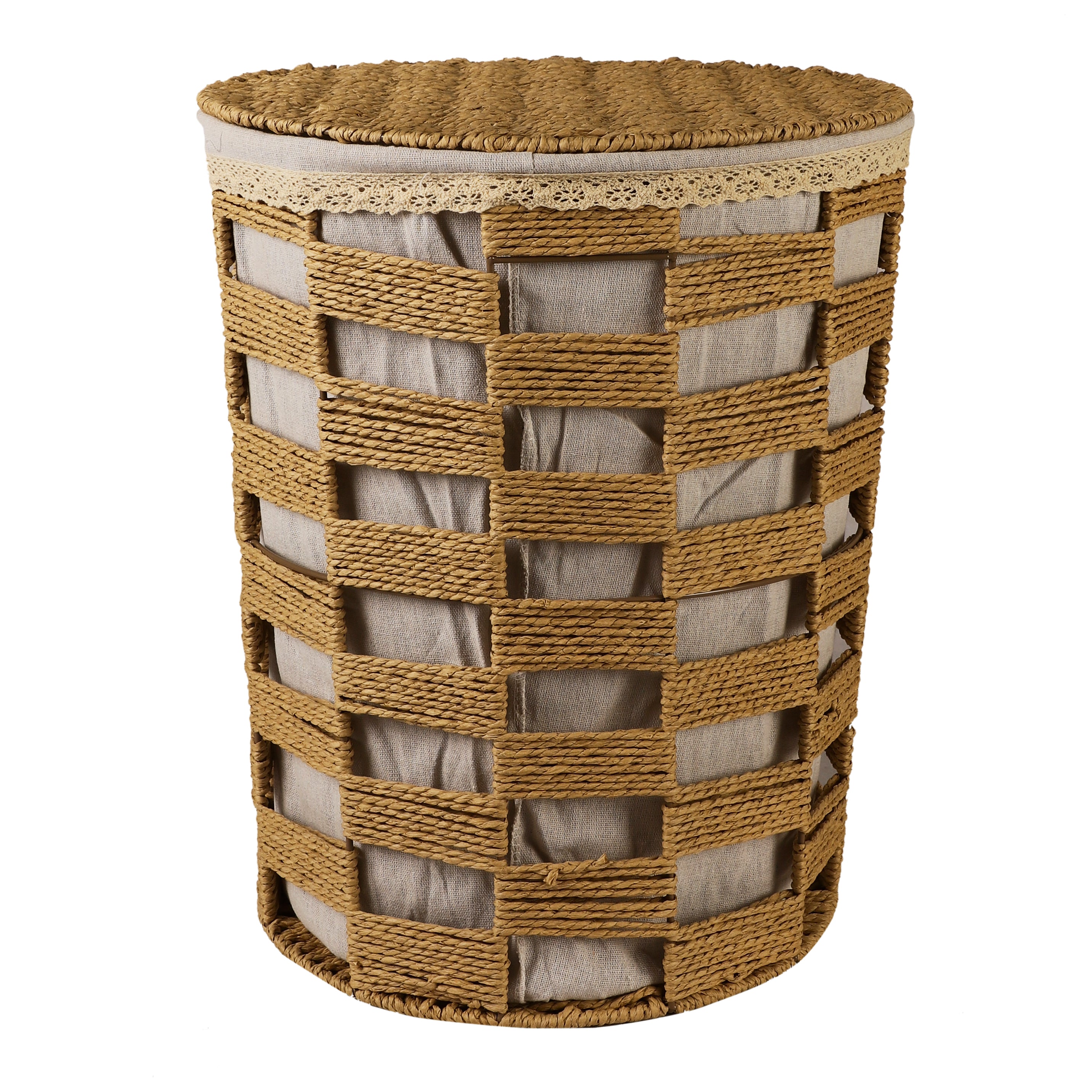 Rustic Jute Laundry Basket with Lid (Single)