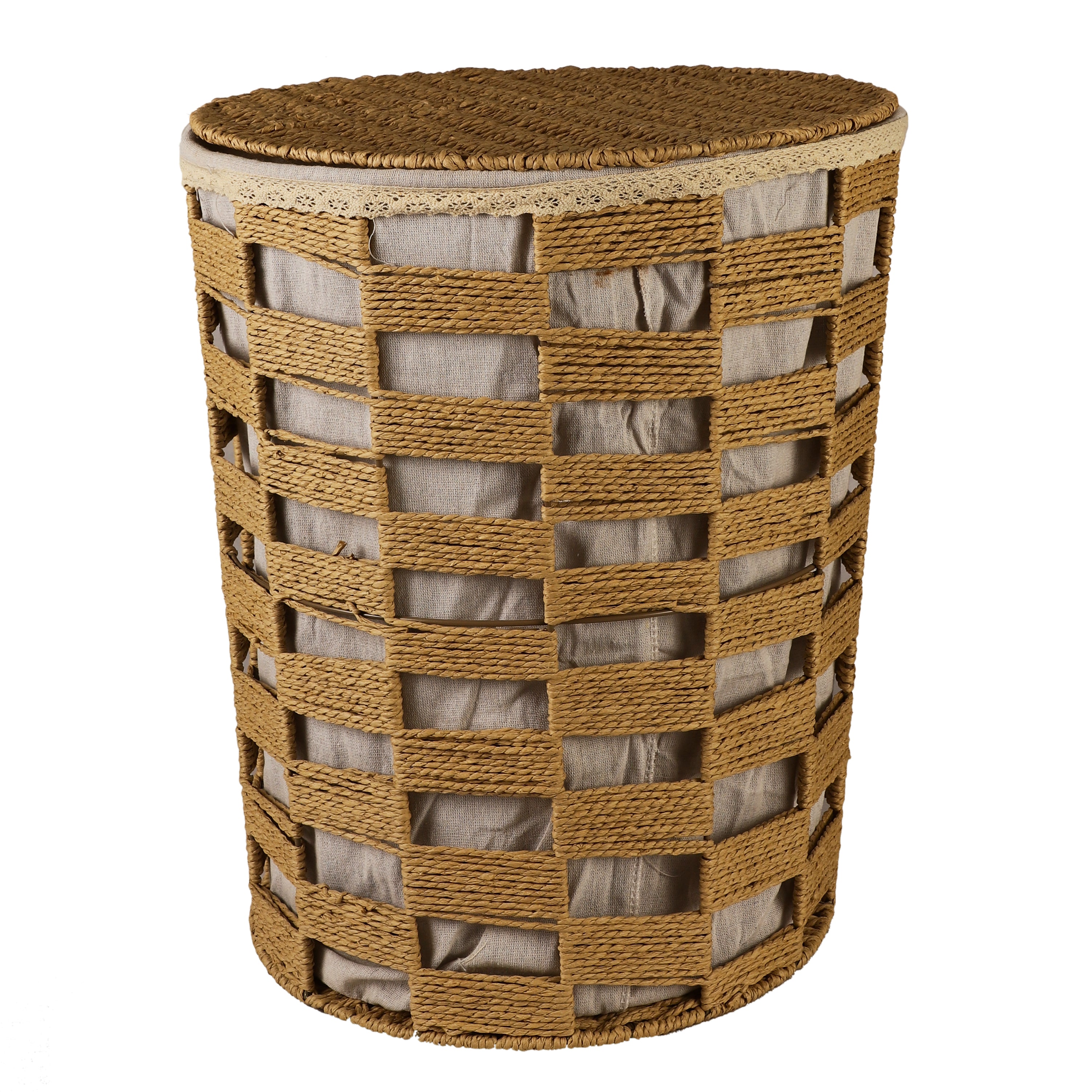 Rustic Jute Laundry Basket with Lid (Single)