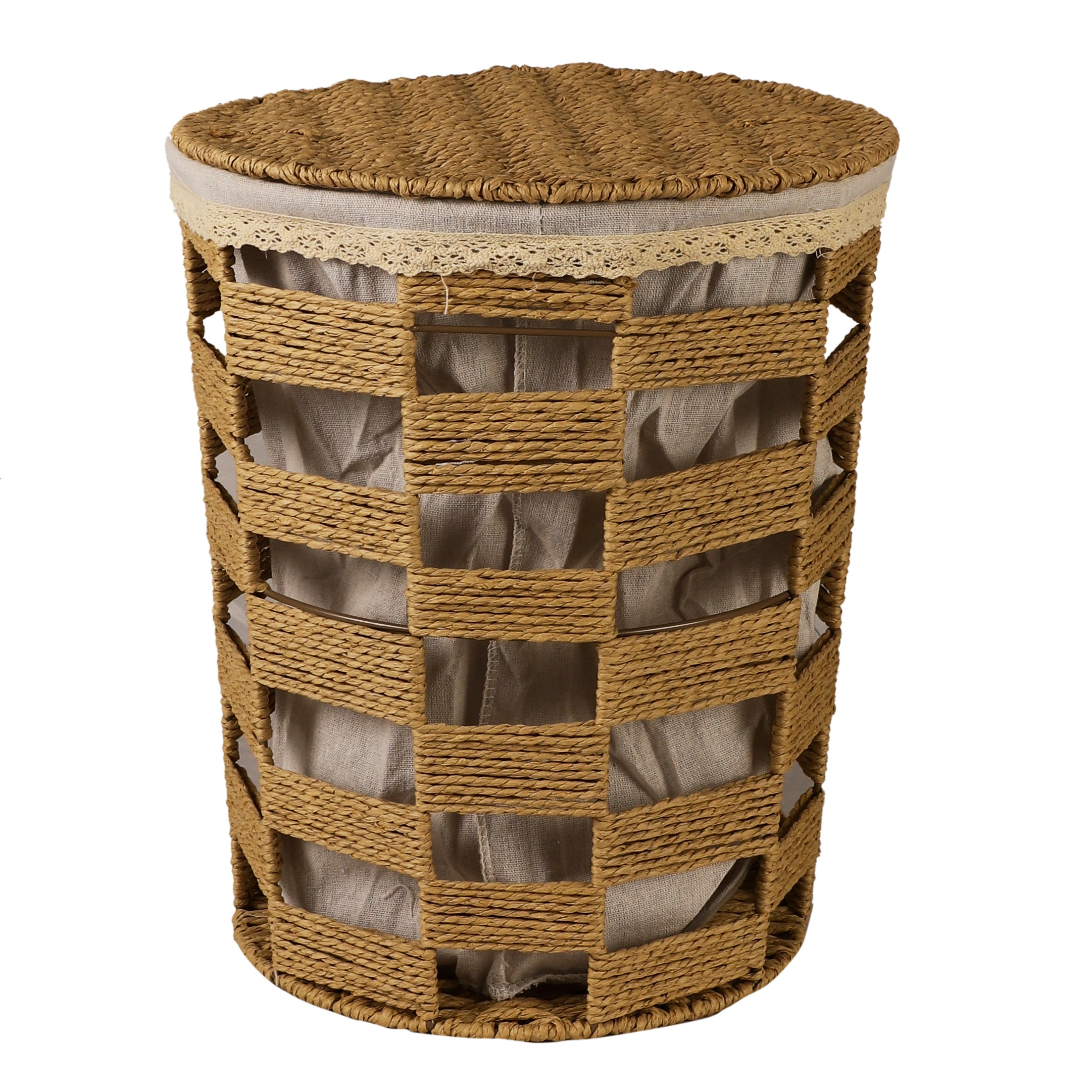 Rustic Jute Laundry Basket with Lid (Single)