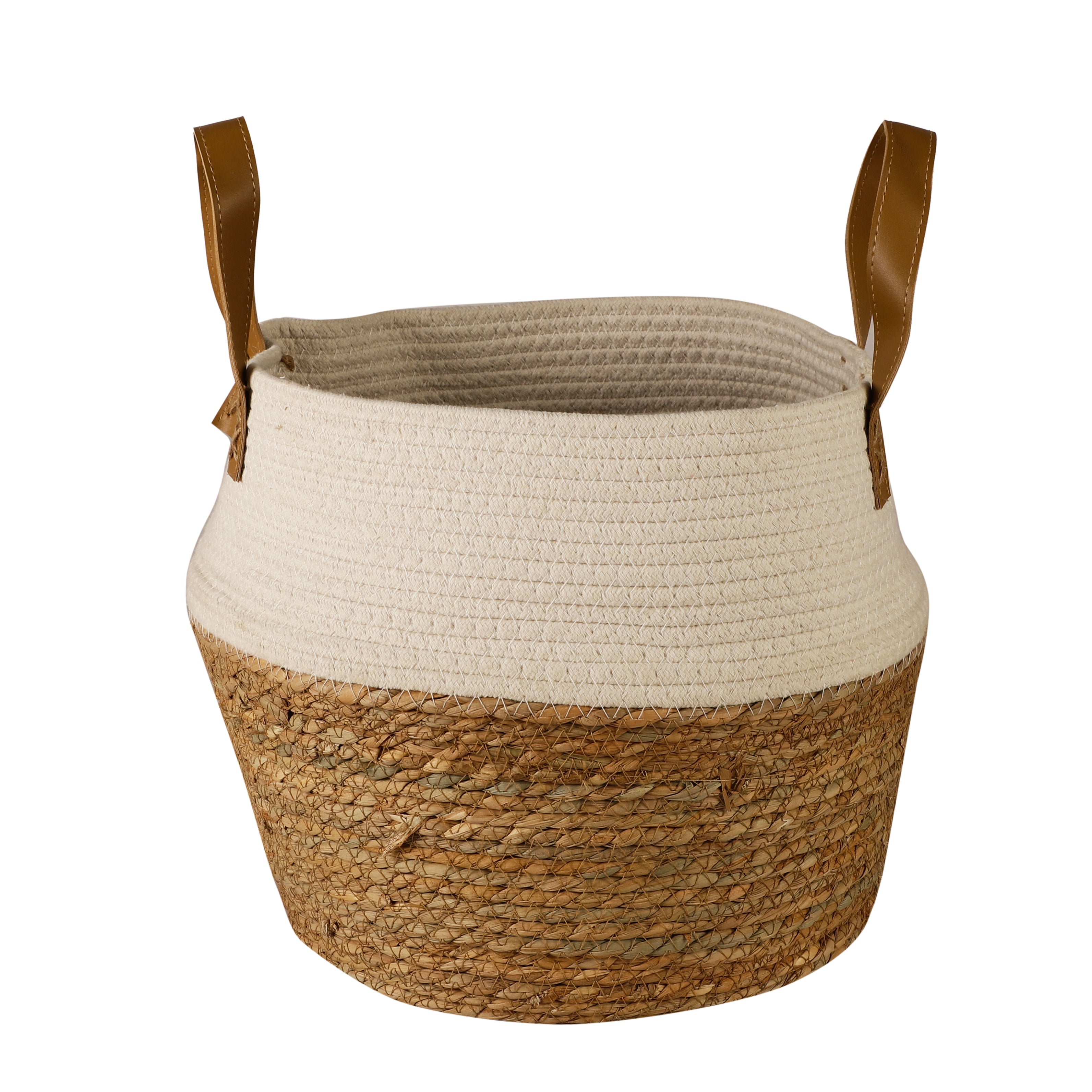 Jute and Fabric Plant Baskets with Handle (Set of 3) - White