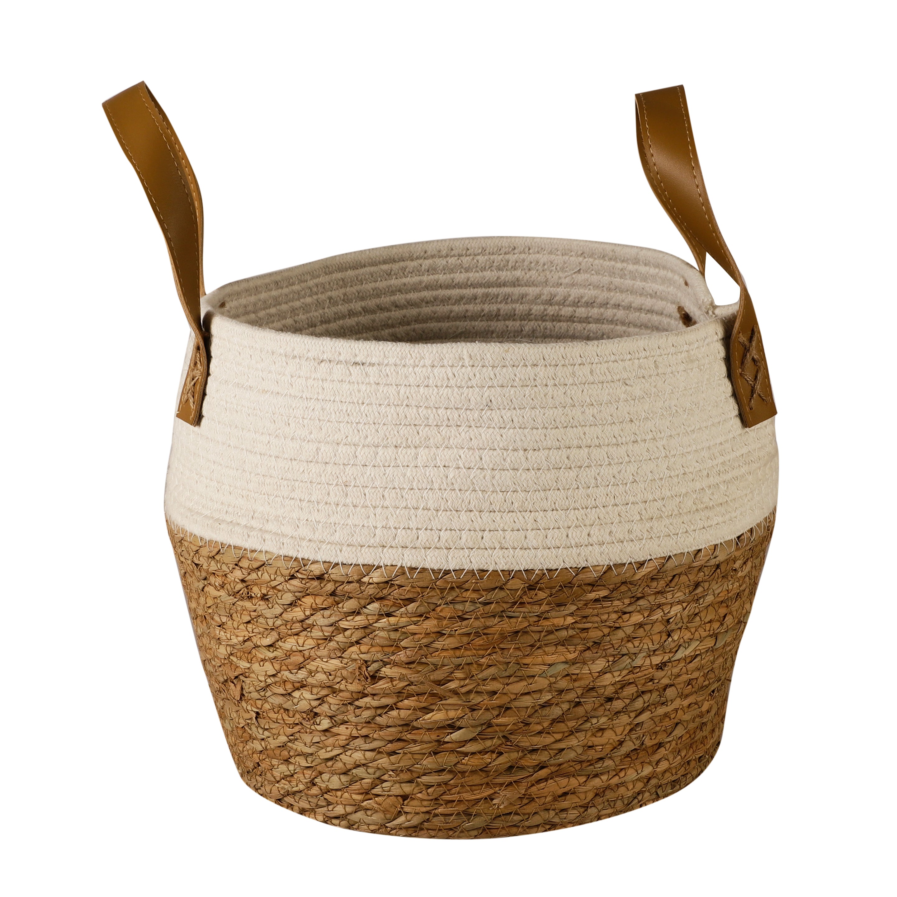 Jute and Fabric Plant Baskets with Handle (Set of 3) - White