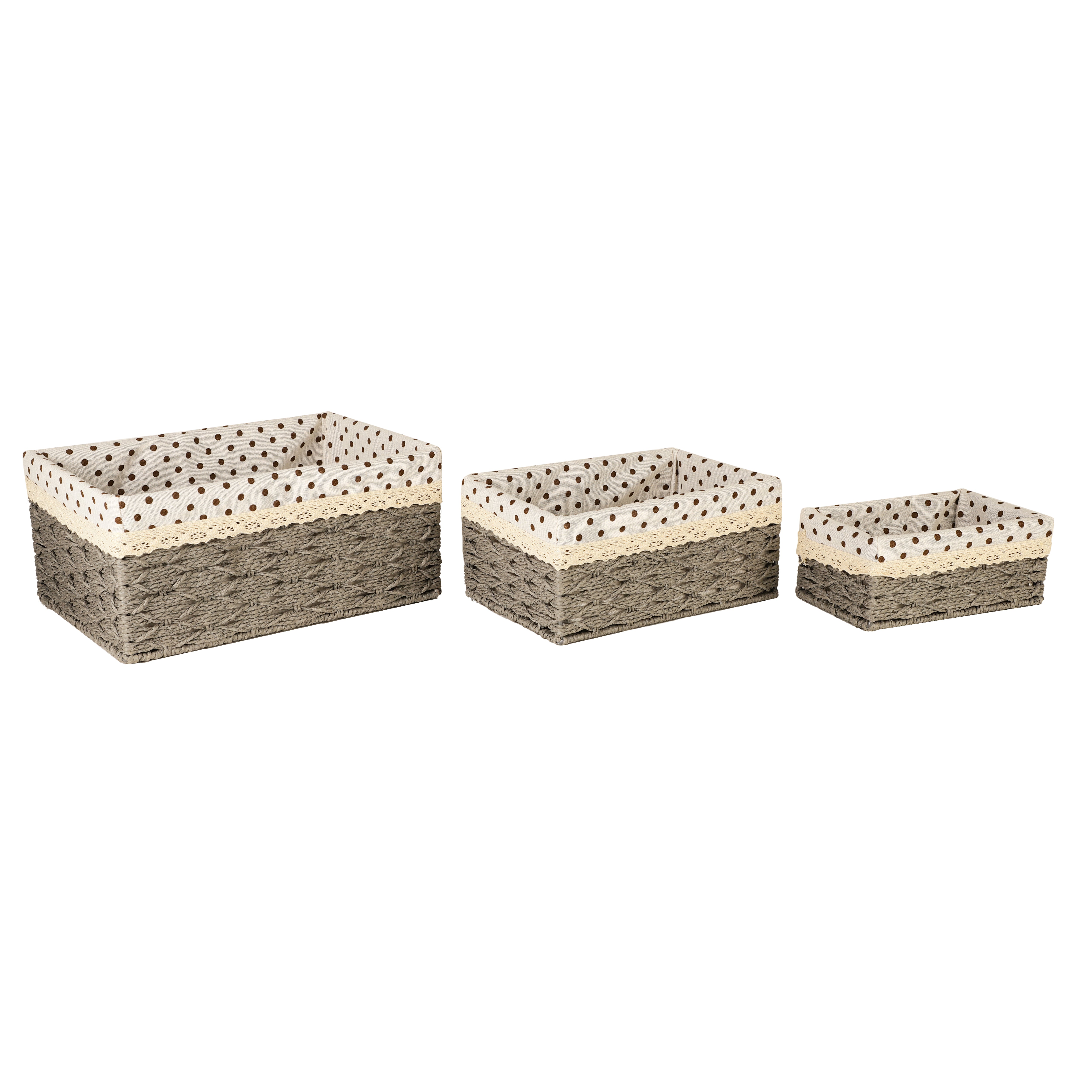 Woven Wicker Lined Storage Baskets (Set of 3) - Grey