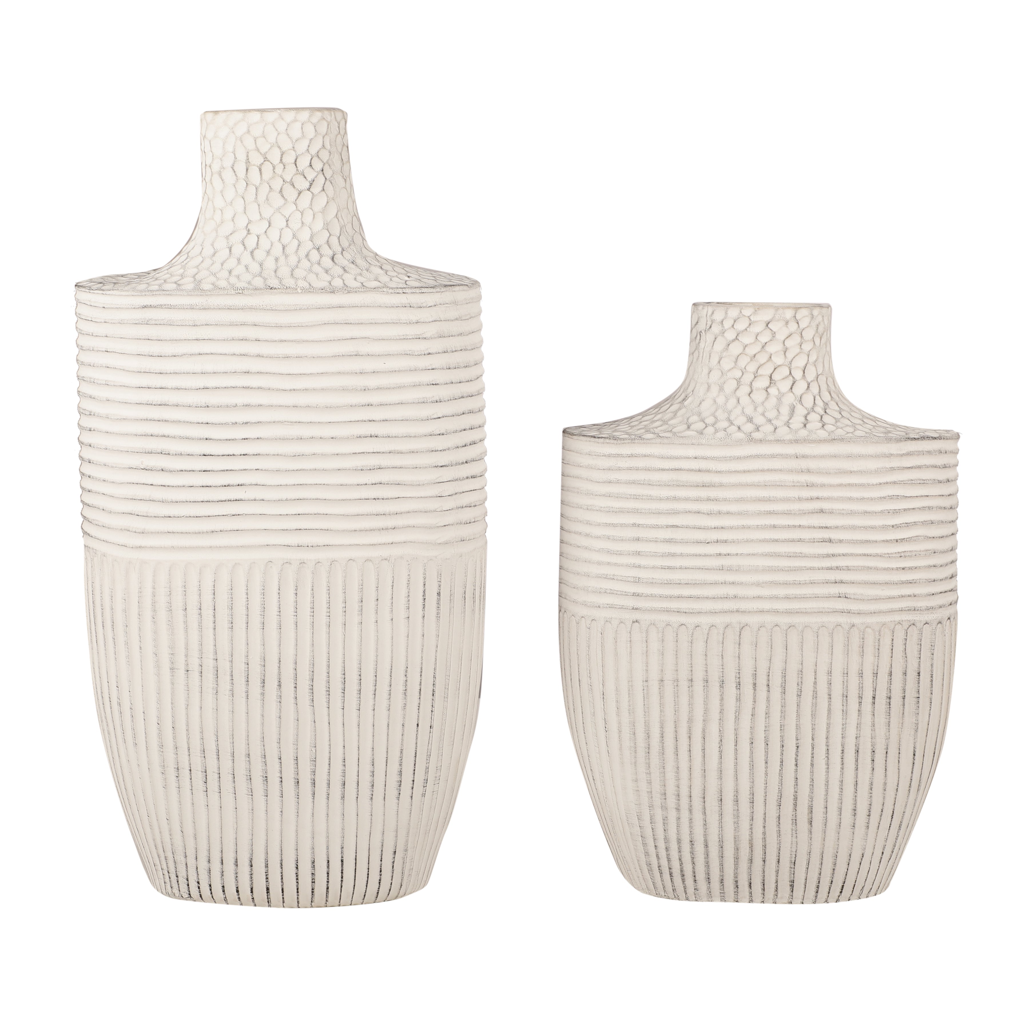 White Ribbed Earthen Vase (Single)