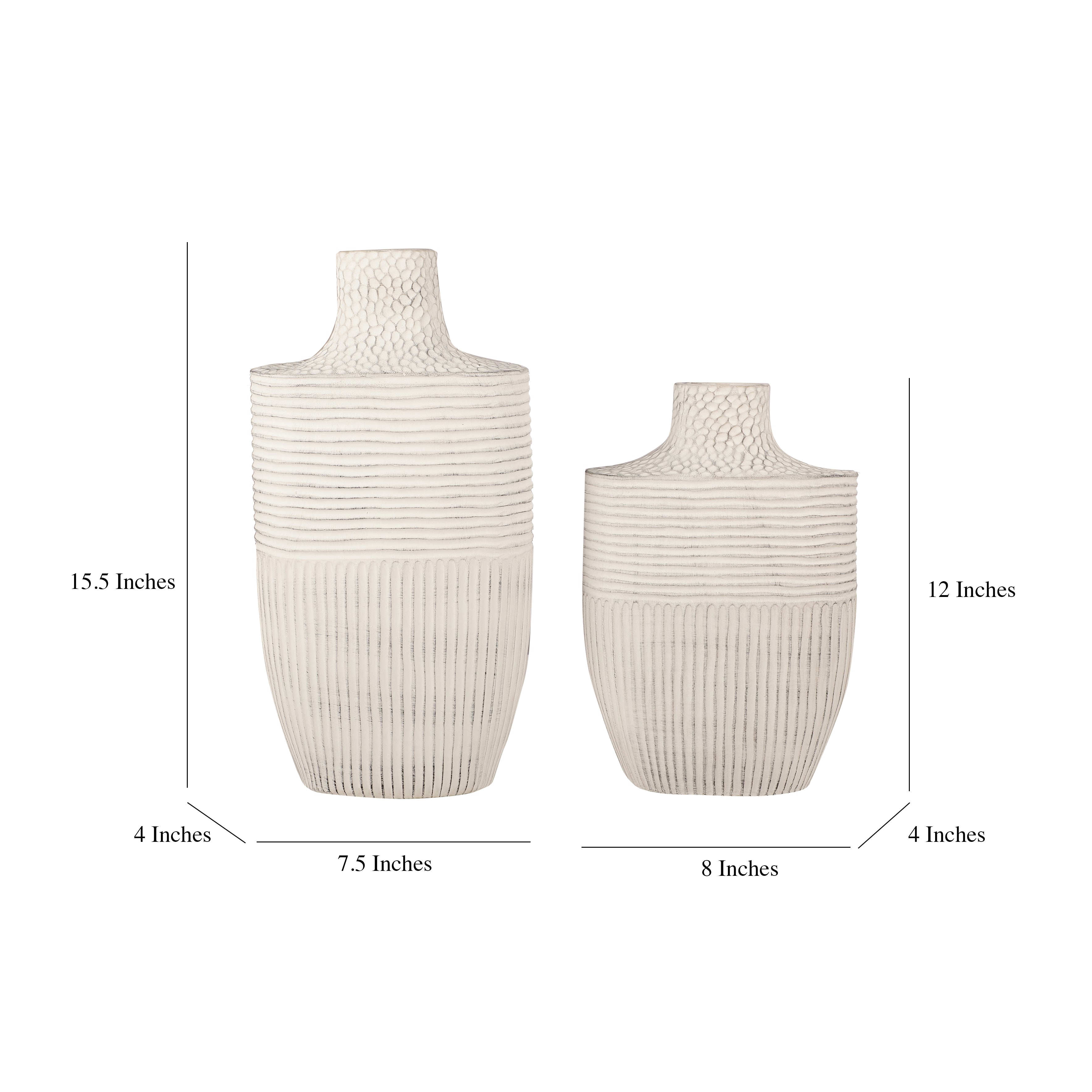 White Ribbed Earthen Vase (Single)