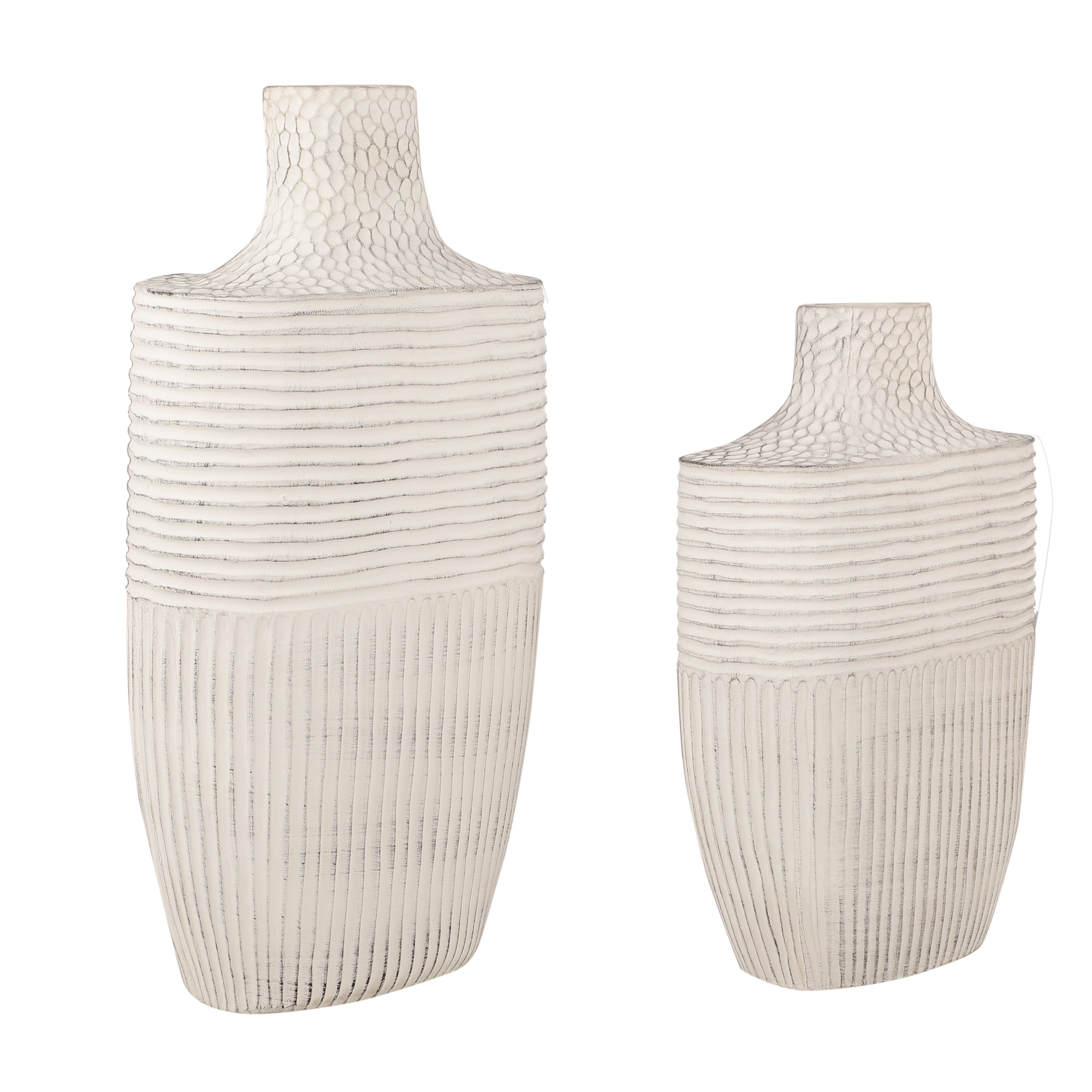 White Ribbed Earthen Vase (Single)