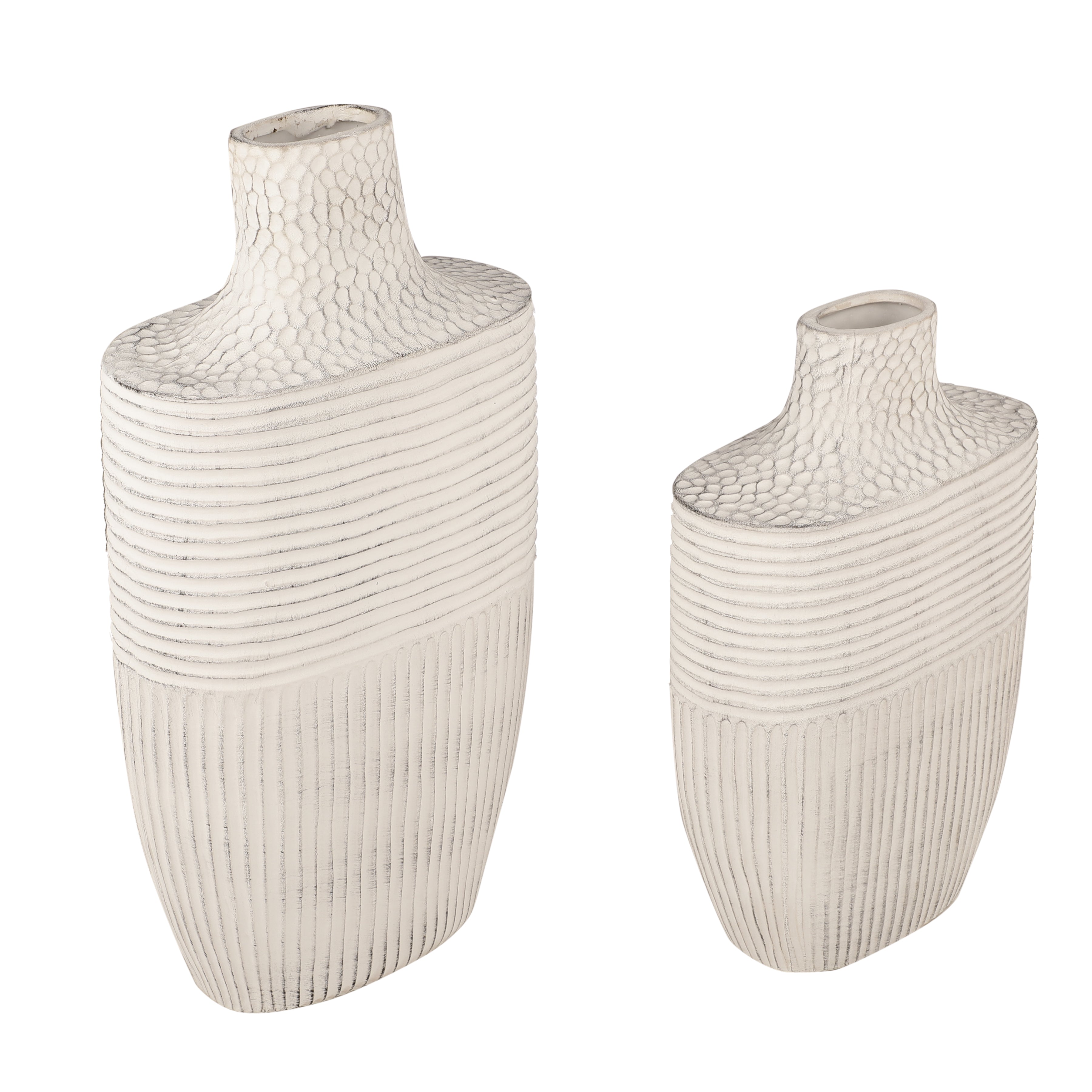 White Ribbed Earthen Vase (Single)