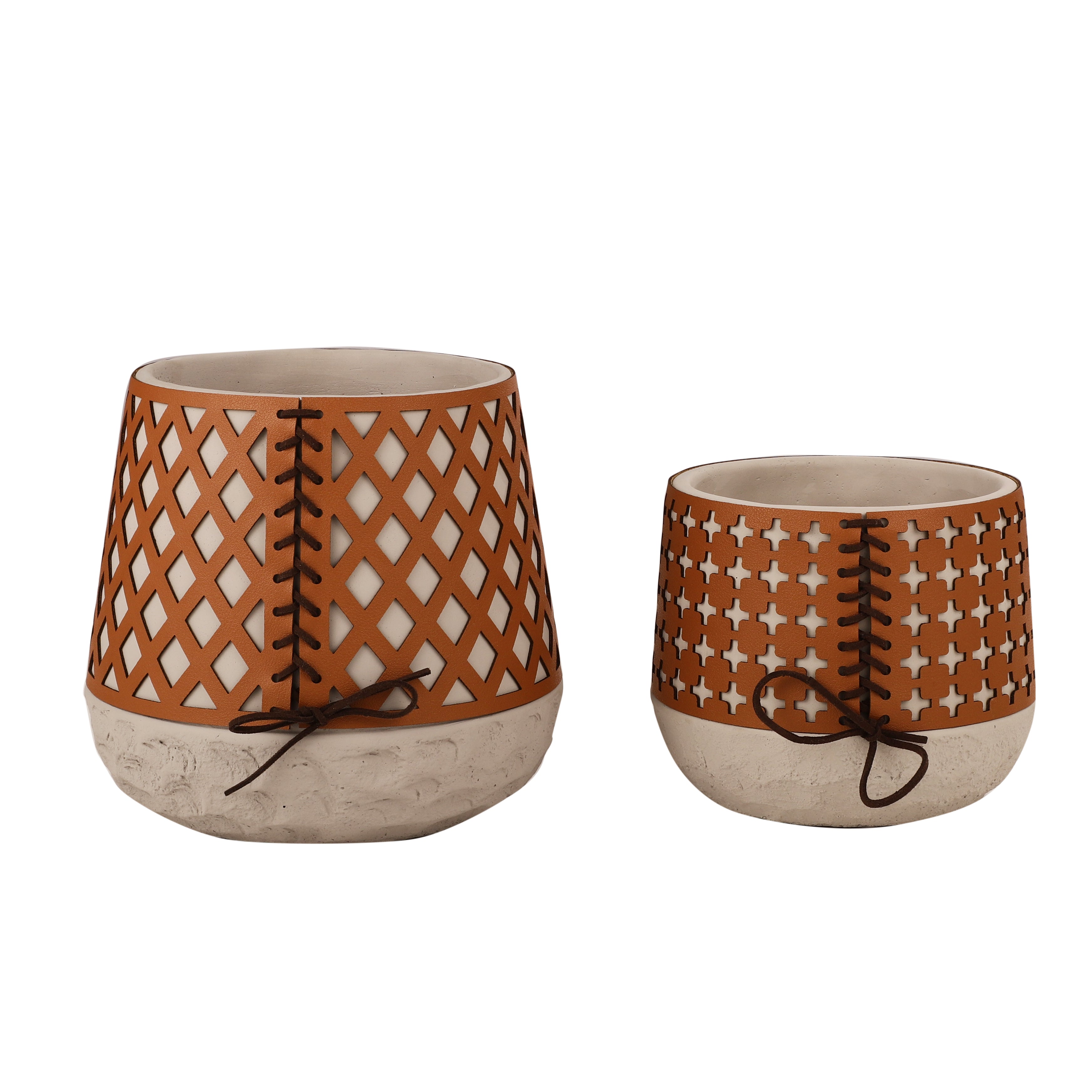 Brown Leather Cutwork Planter (Single)