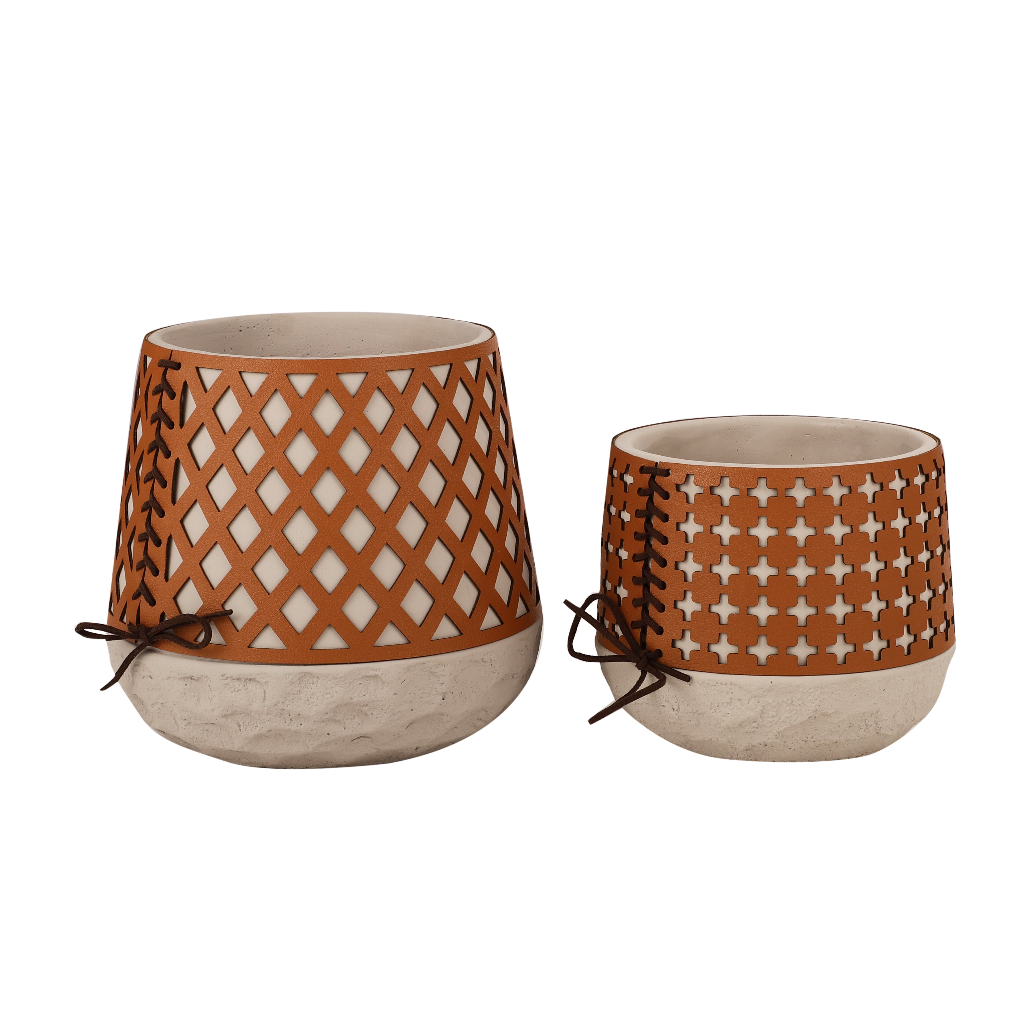 Brown Leather Cutwork Planter (Single)