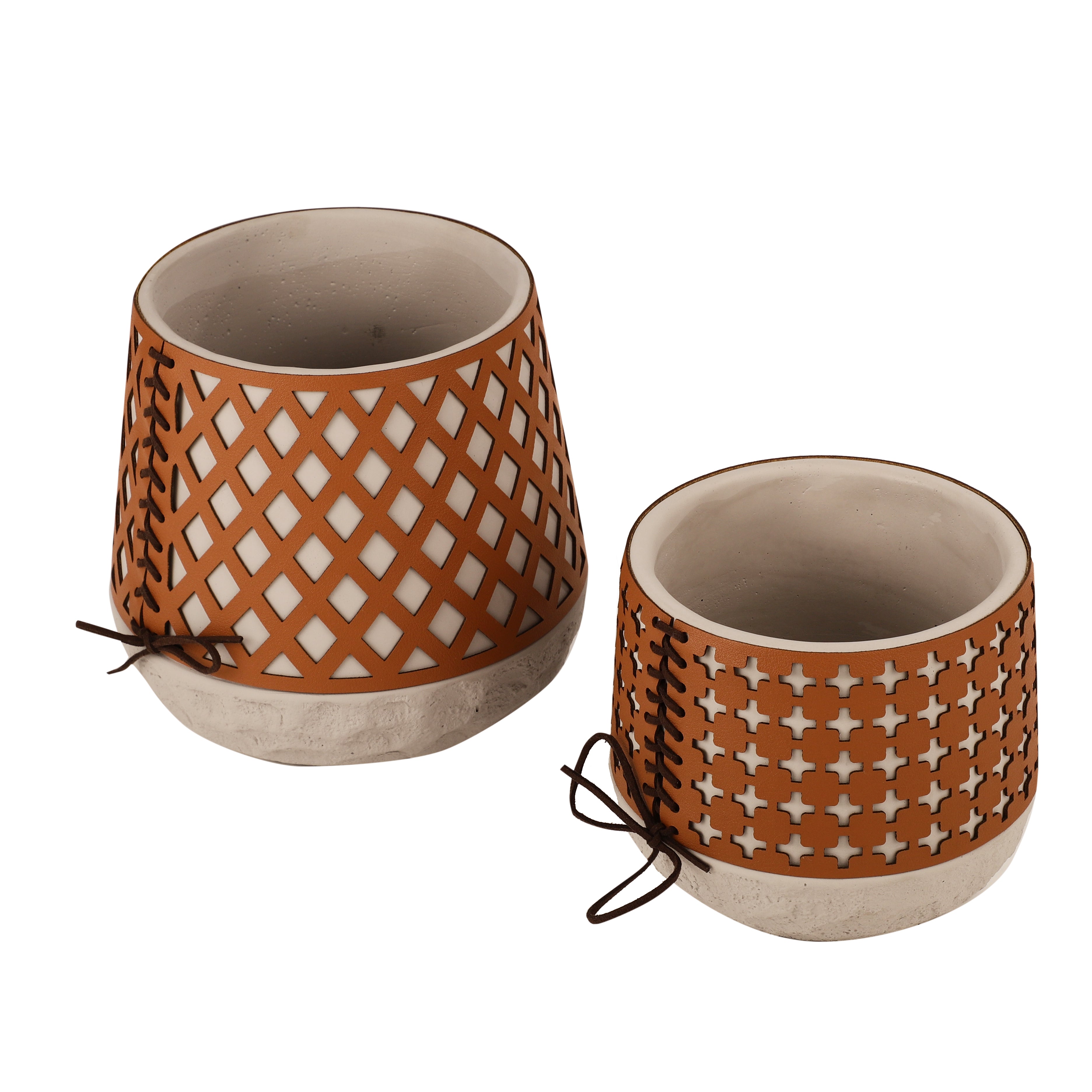 Brown Leather Cutwork Planter (Single)