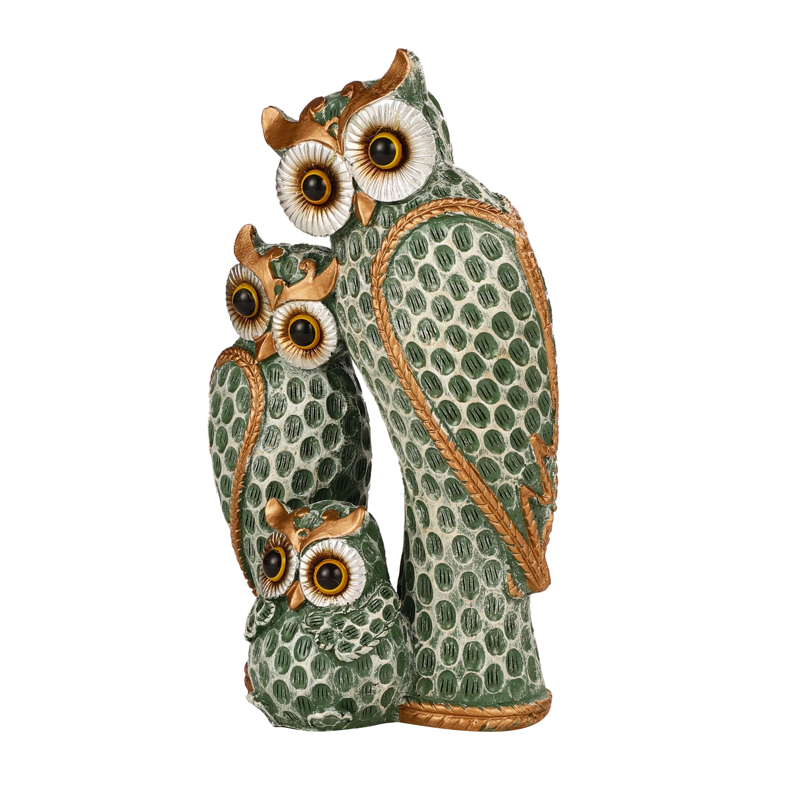 The Loving Owl Family Statue (Green)