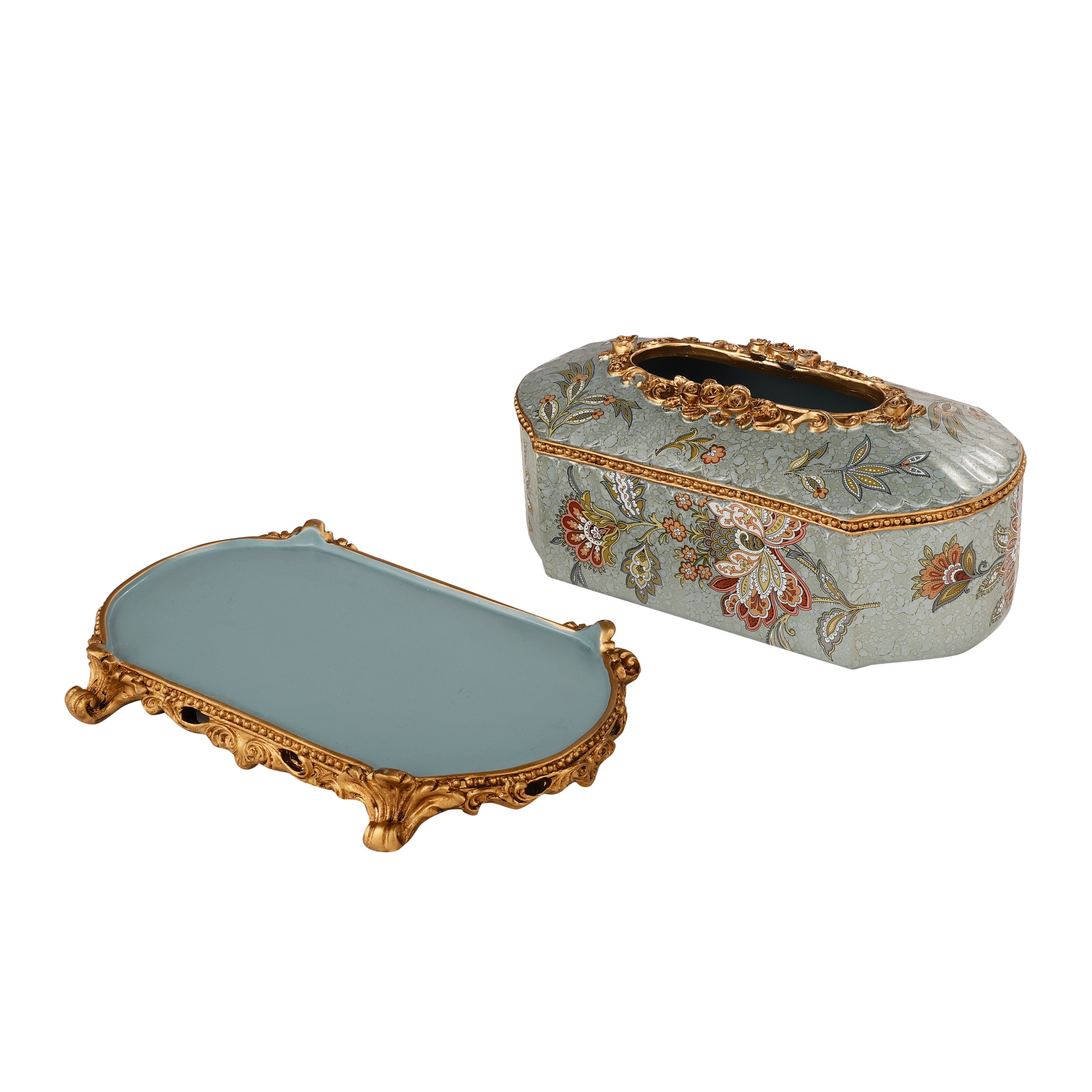 Blue Floral Pattern Tissue Holder