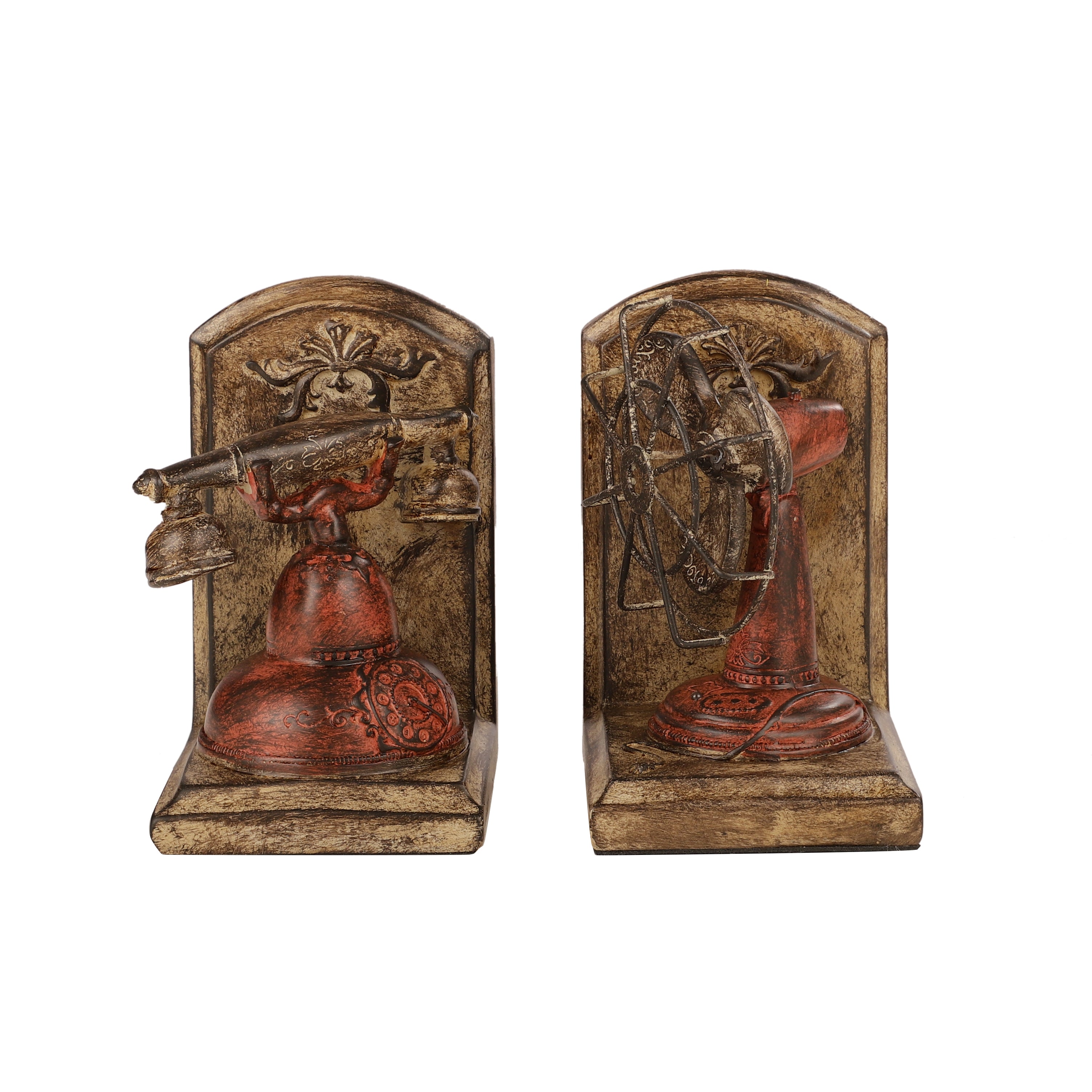 Antique Telephone & Fan Bookends