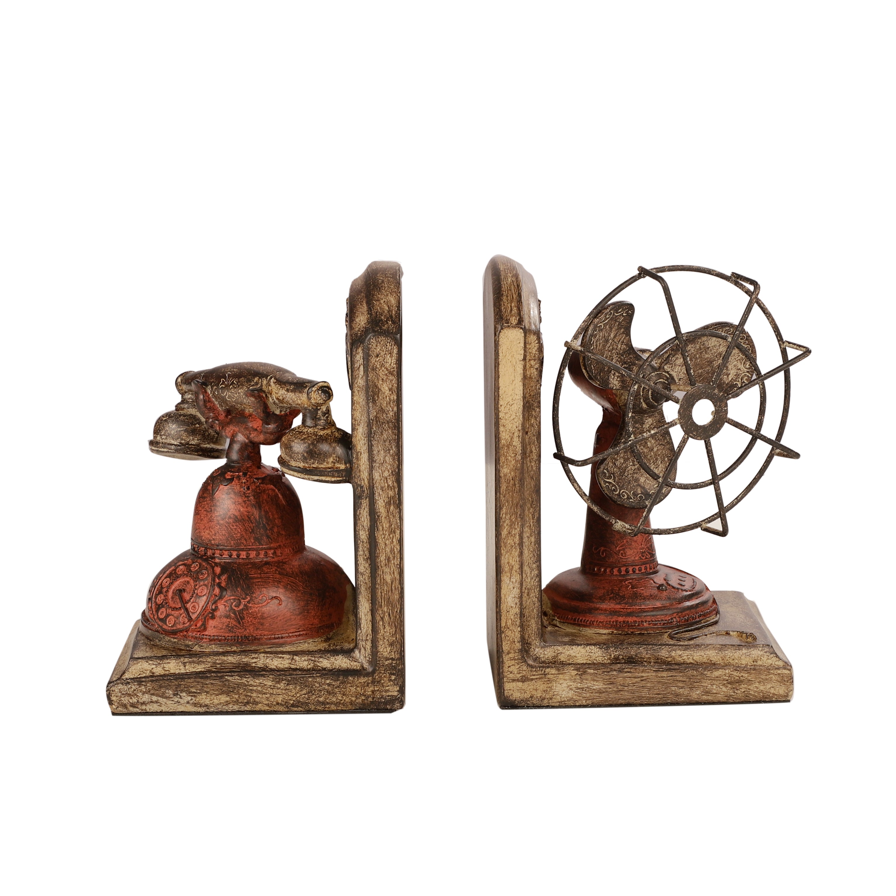 Antique Telephone & Fan Bookends