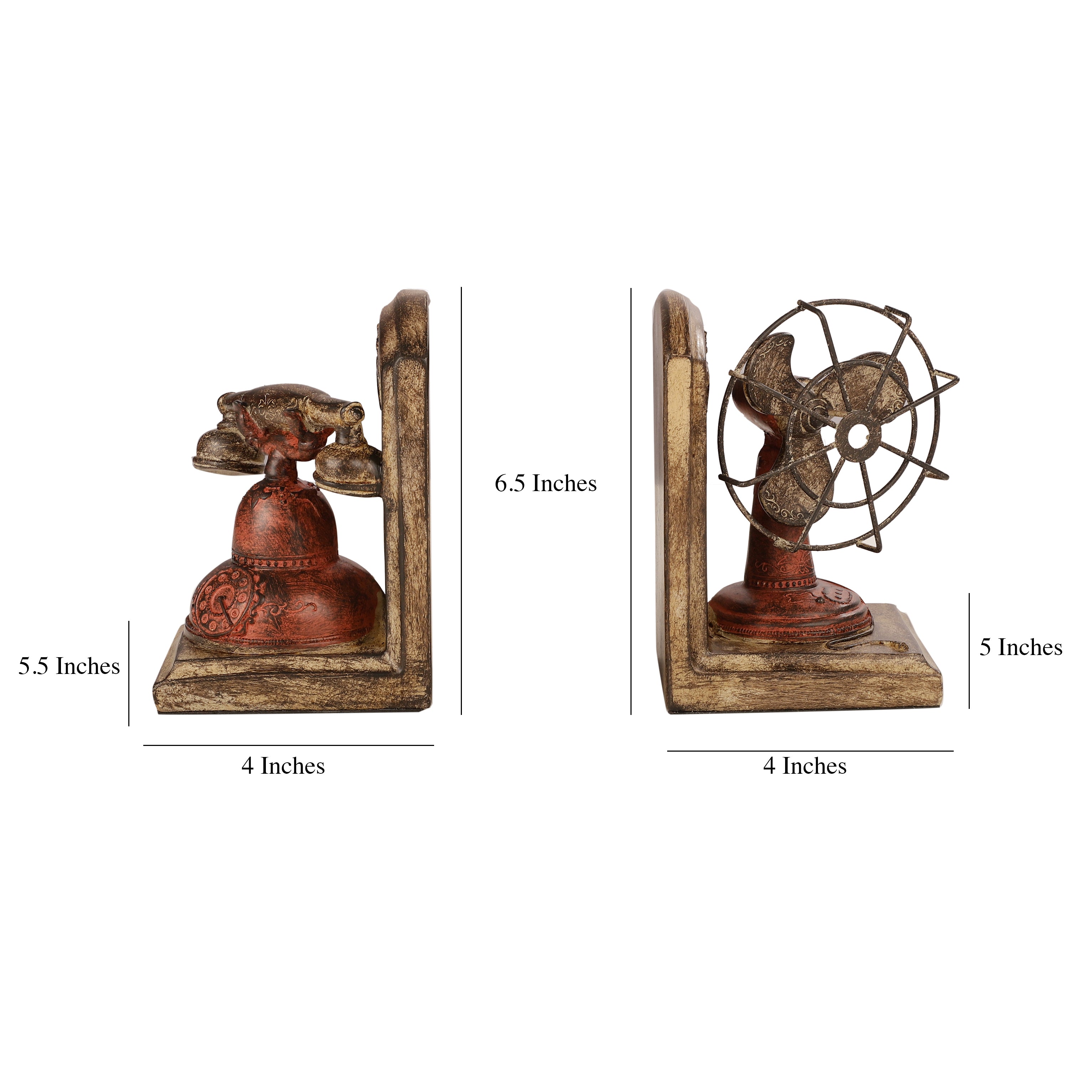 Antique Telephone & Fan Bookends