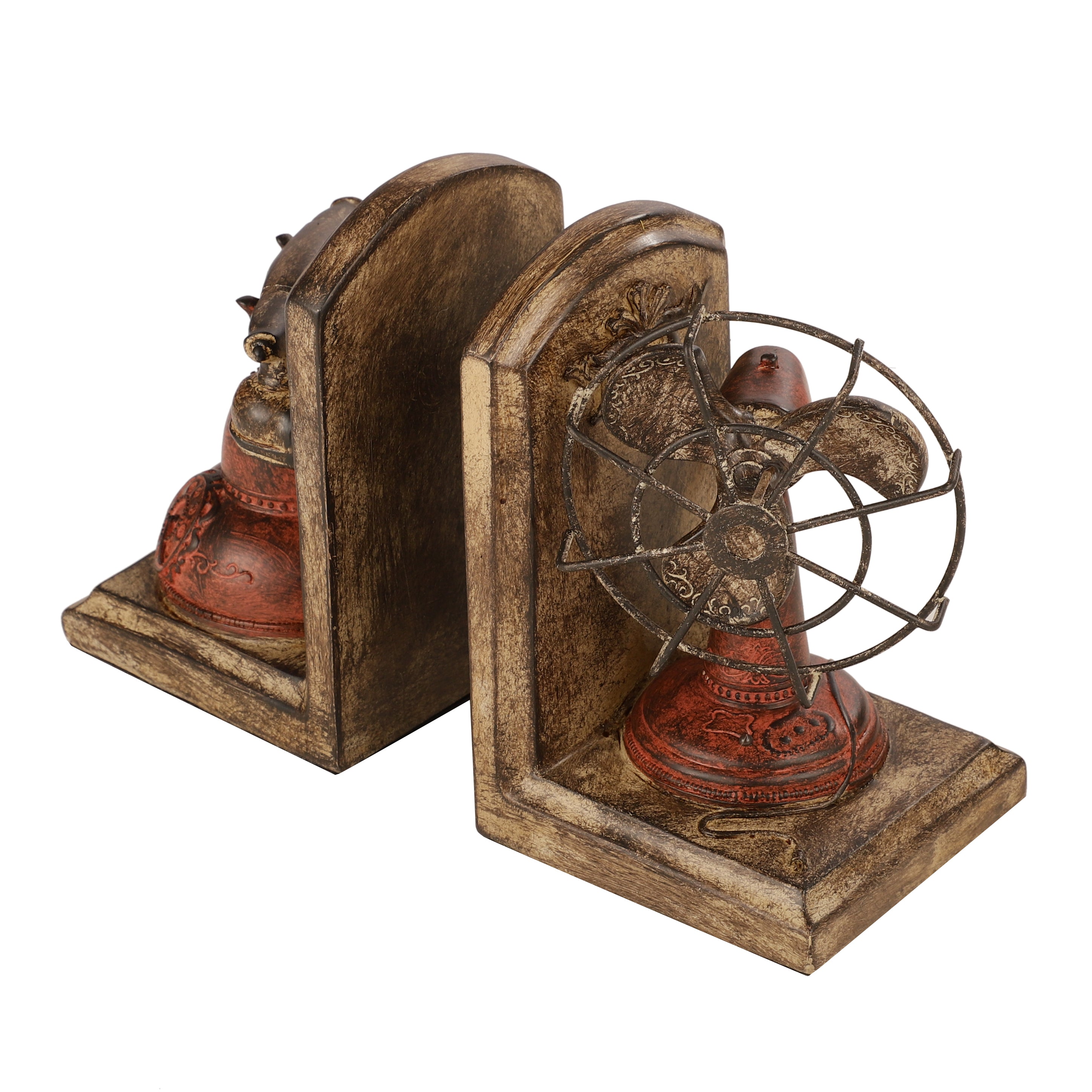 Antique Telephone & Fan Bookends