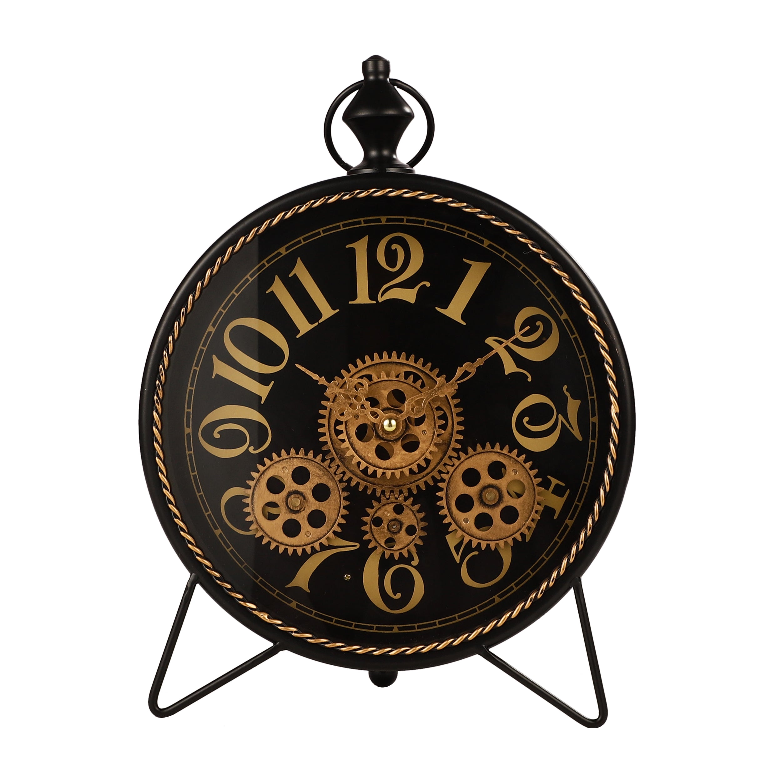 Round Vintage Black Table Clock